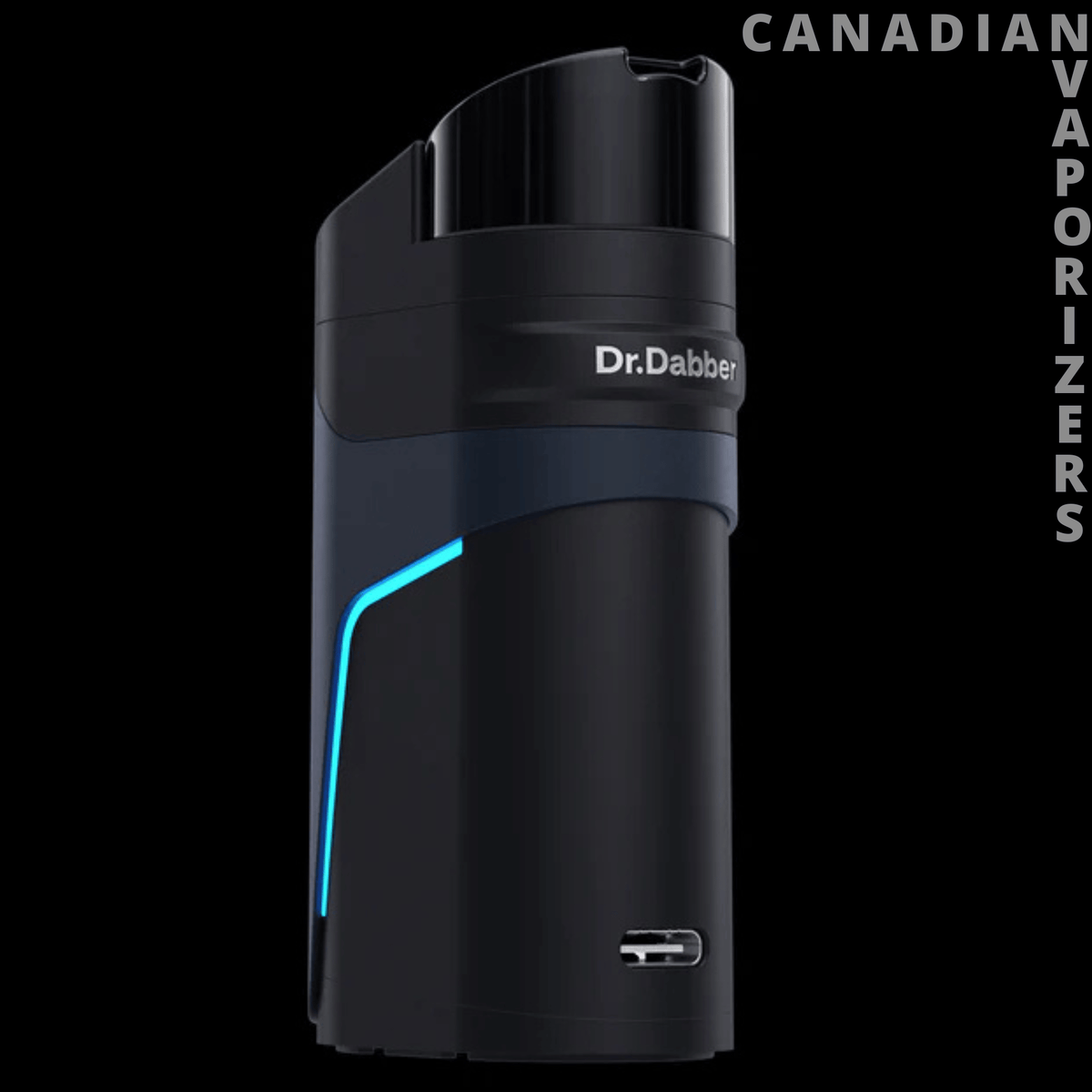 Dr Dabber Ghost 2 Vaporizer - Matte black Dr. Dabber Ghost 2 vaporizer with a curved mouthpiece and glowing blue side accent.