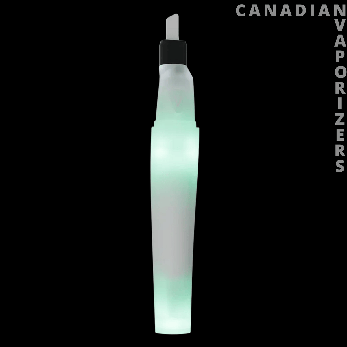 Focus V Saber Electronic Dab Tool - Slim white electronic dab tool with a tapered handle, glowing mint-green center, and black tip with a metal point.