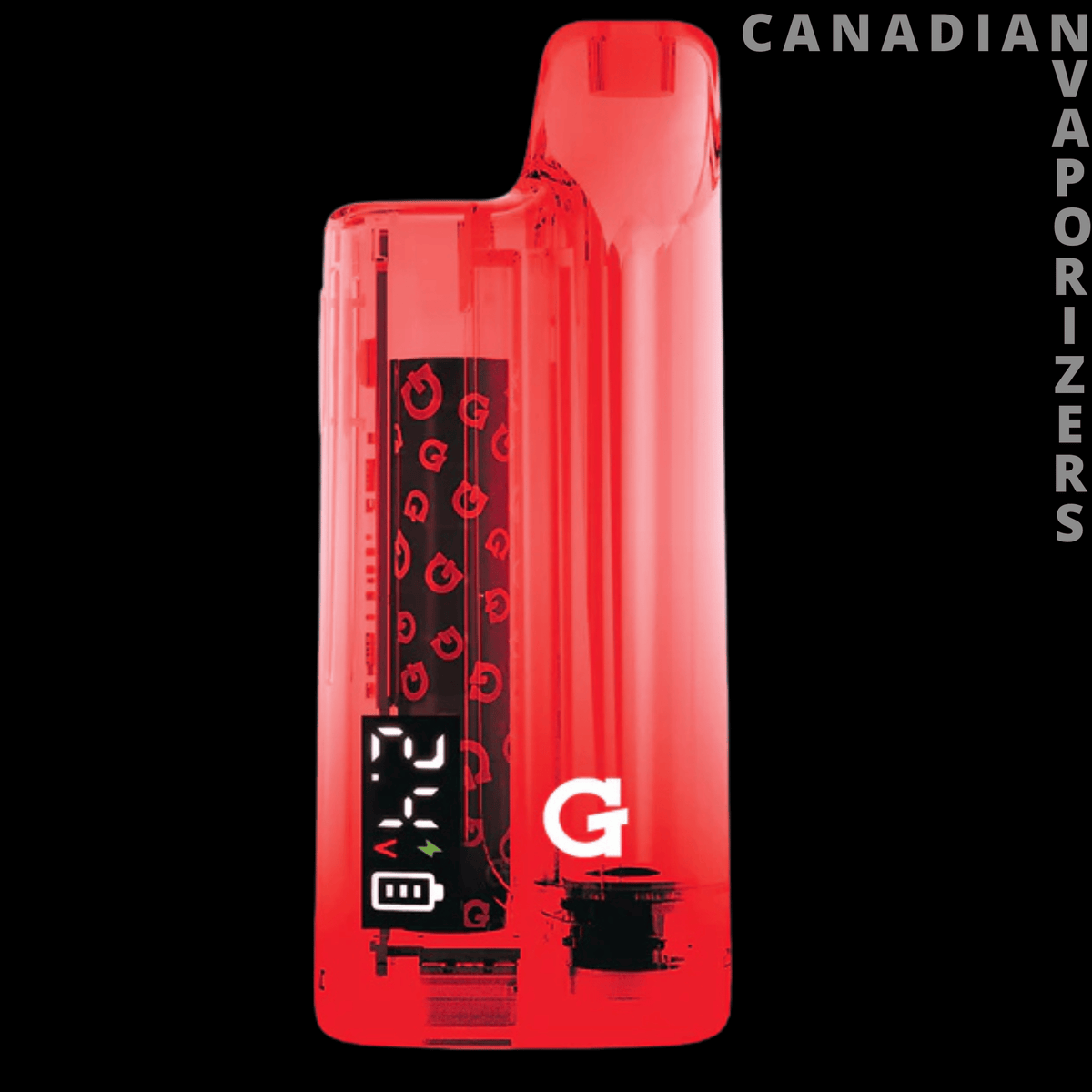 G Pen Retro Hydout 510 Battery Wholesale (Display of 10) - Bright red G Pen Retro Hydout 510 battery with translucent casing, black digital display, and white G logo.