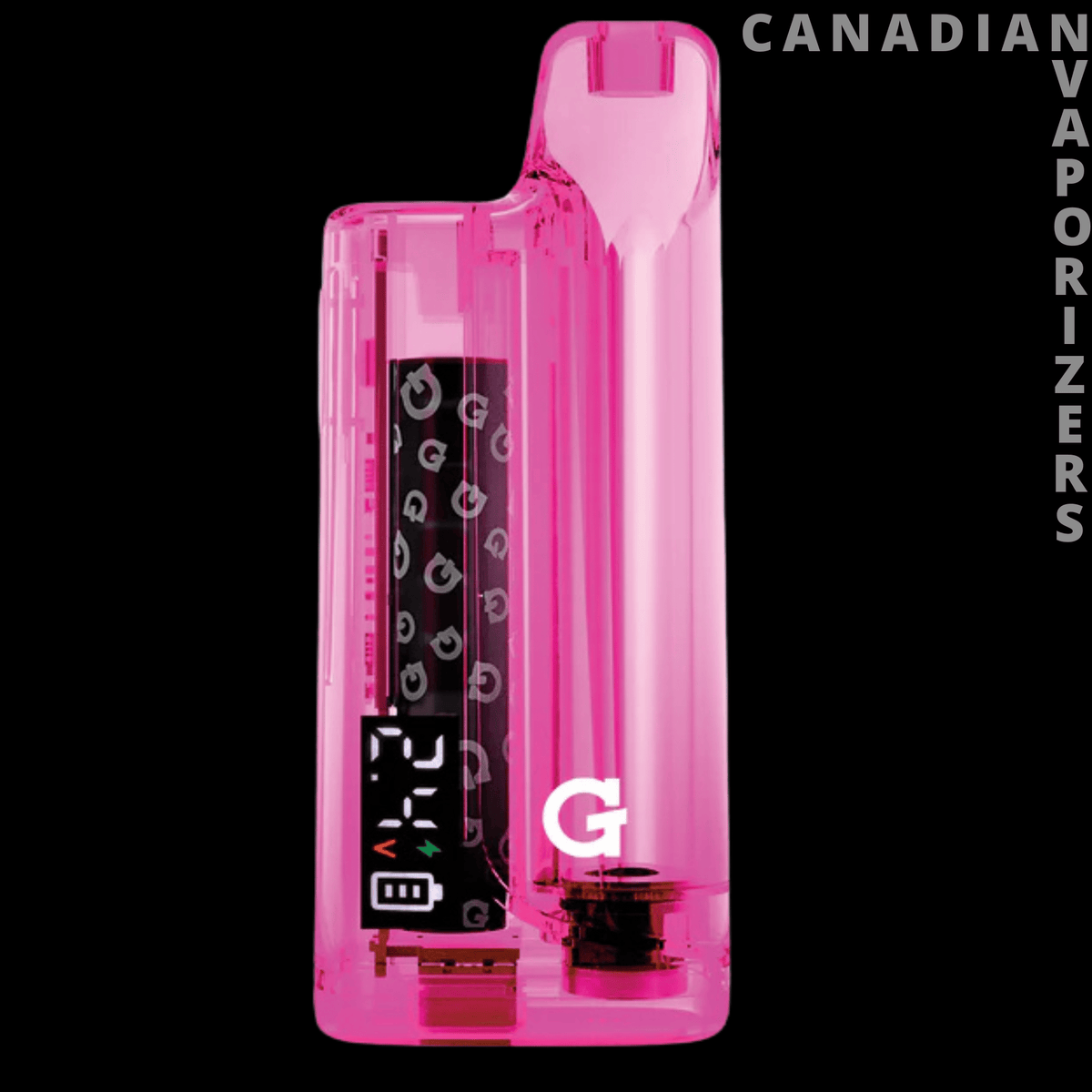 G Pen Retro Hydout 510 Battery Wholesale (Display of 10) - Bright pink G Pen Retro Hydout 510 battery with clear casing and digital display, shown upright.