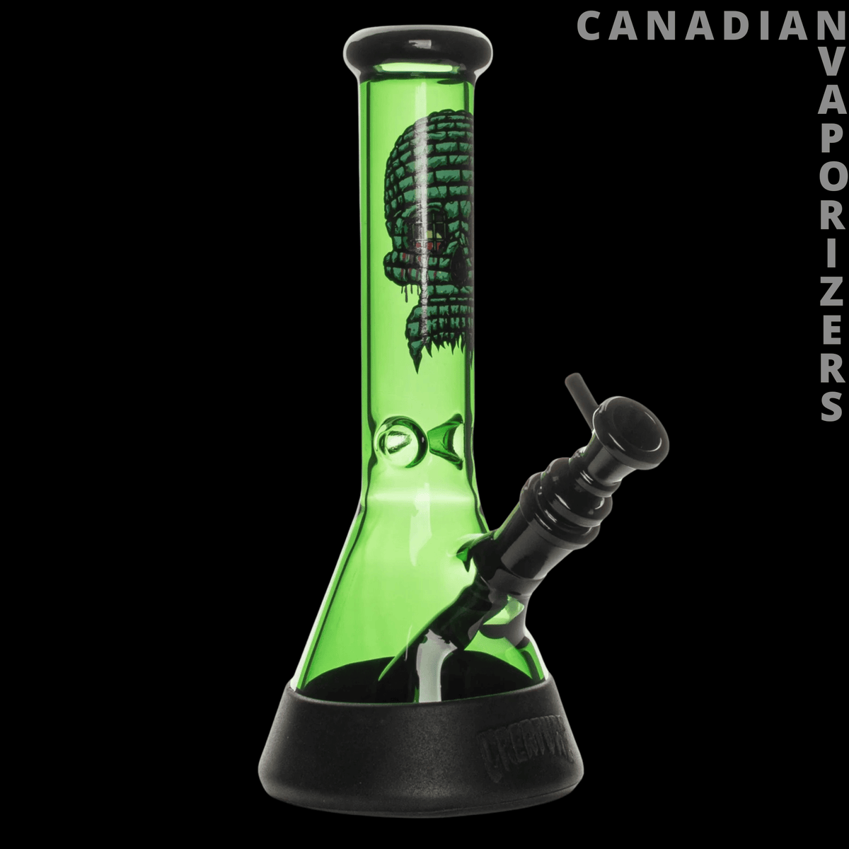 Gear Premium 10” Water Pipes - Green glass water pipe with black base and mouthpiece, featuring a black textured design inside the neck.