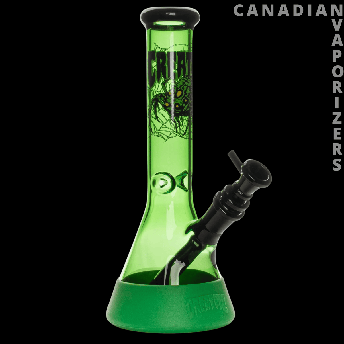 Gear Premium 10” Water Pipes - Green glass water pipe with a wide beaker base, black angled downstem, and illustrated chamber design.