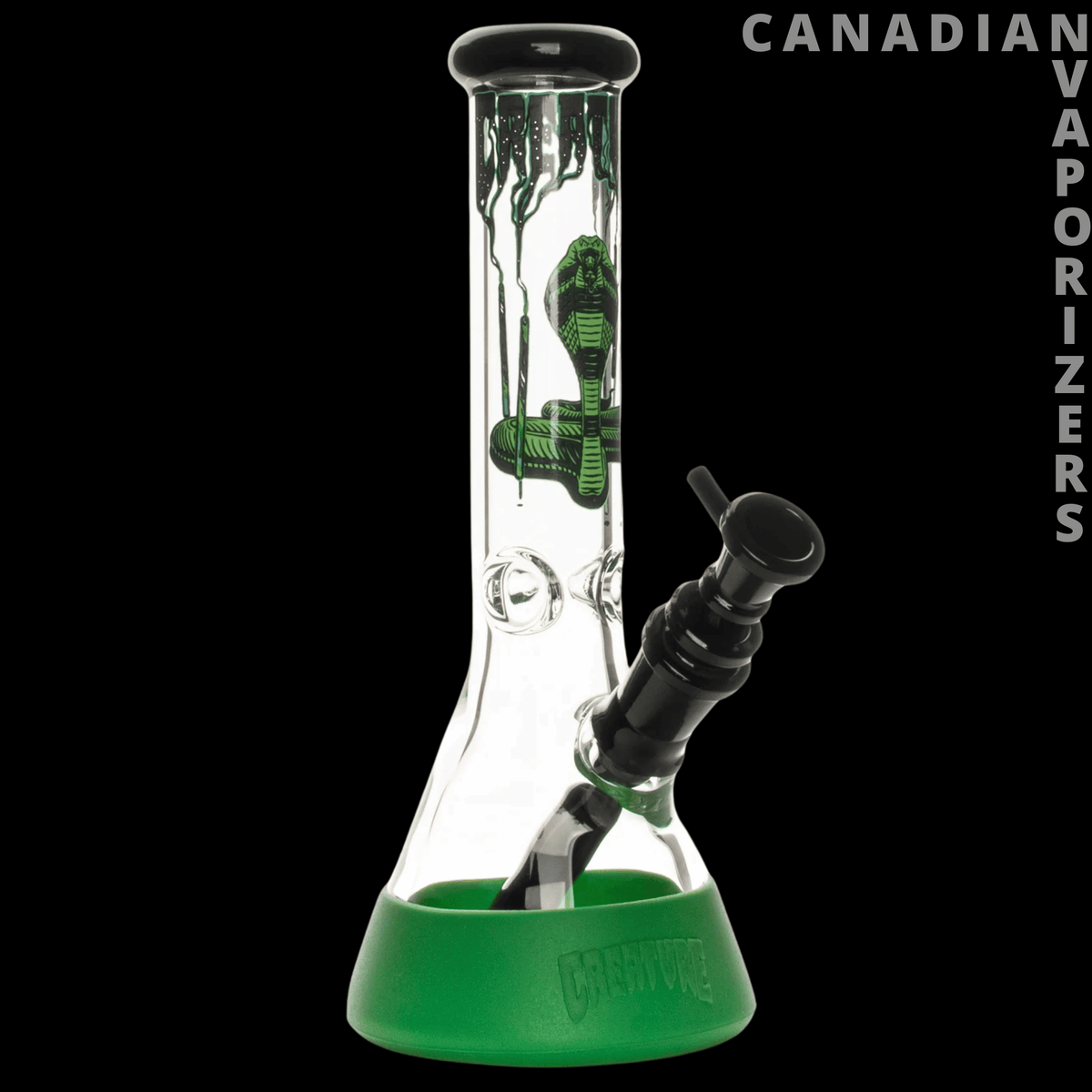 Gear Premium 10” Water Pipes - 10-inch clear glass water pipe with a bright green base, green graphic accents, and black angled mouthpiece.