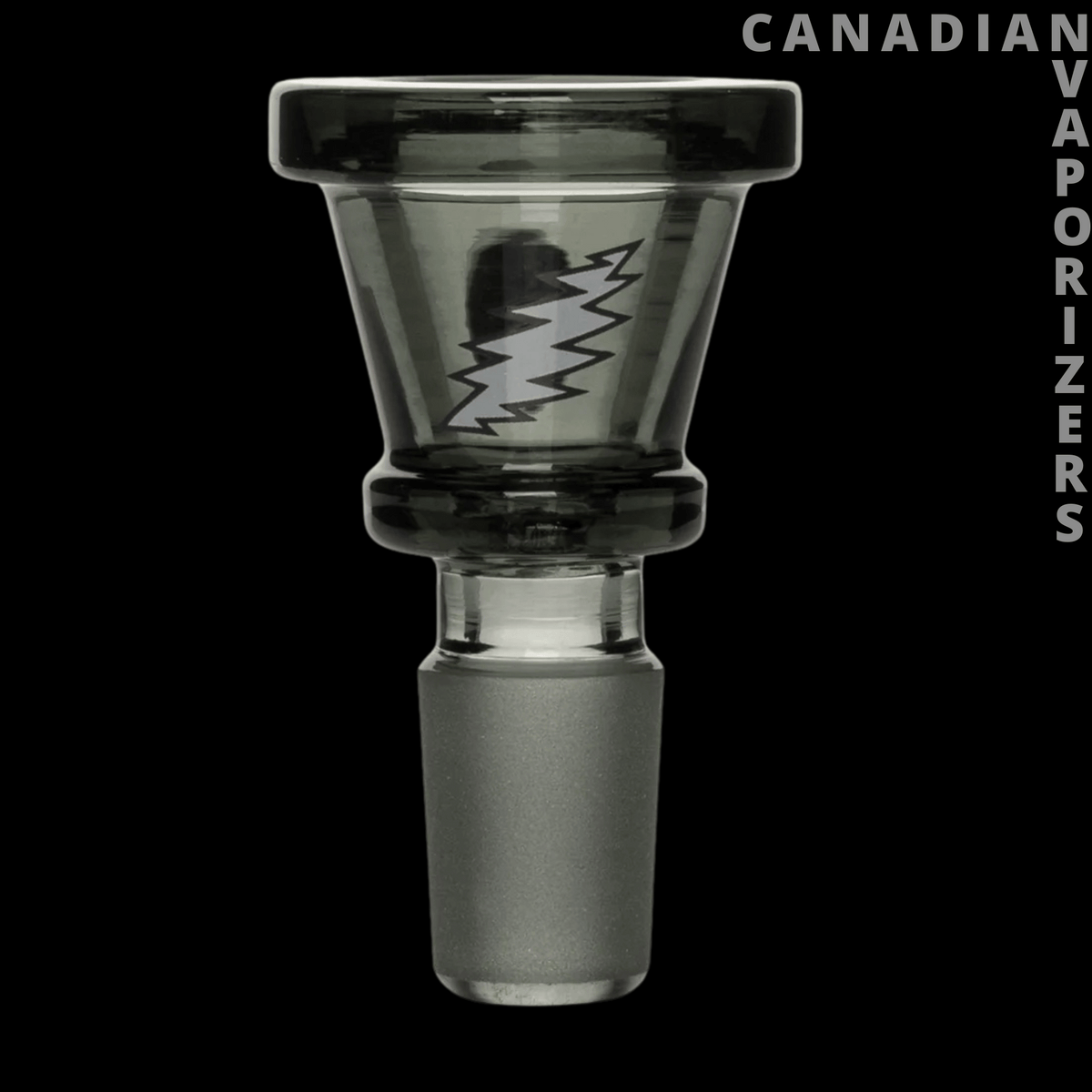 Gear Premium 14mm Lightning Bolt Pull-Out - Smoke-colored glass pull-out bowl with a black lightning bolt decal and frosted 14mm joint.