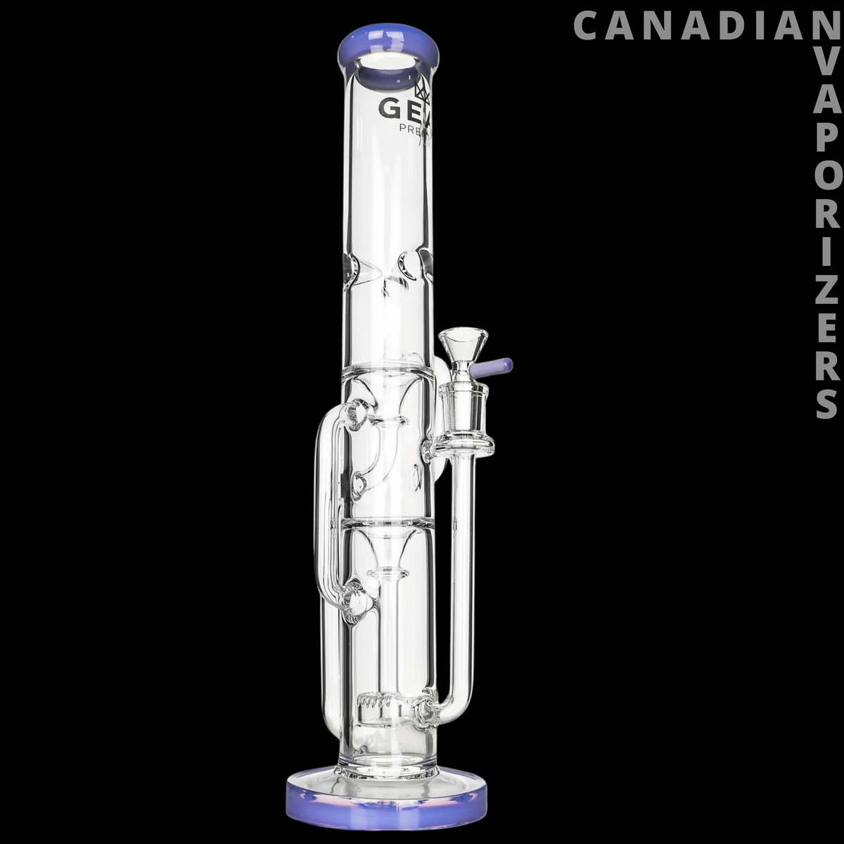 Gear Premium 15" Stemless Dual Chamber Recycler Water Pipe - Clear glass dual-chamber recycler water pipe with blue accents, side stem, and round base.