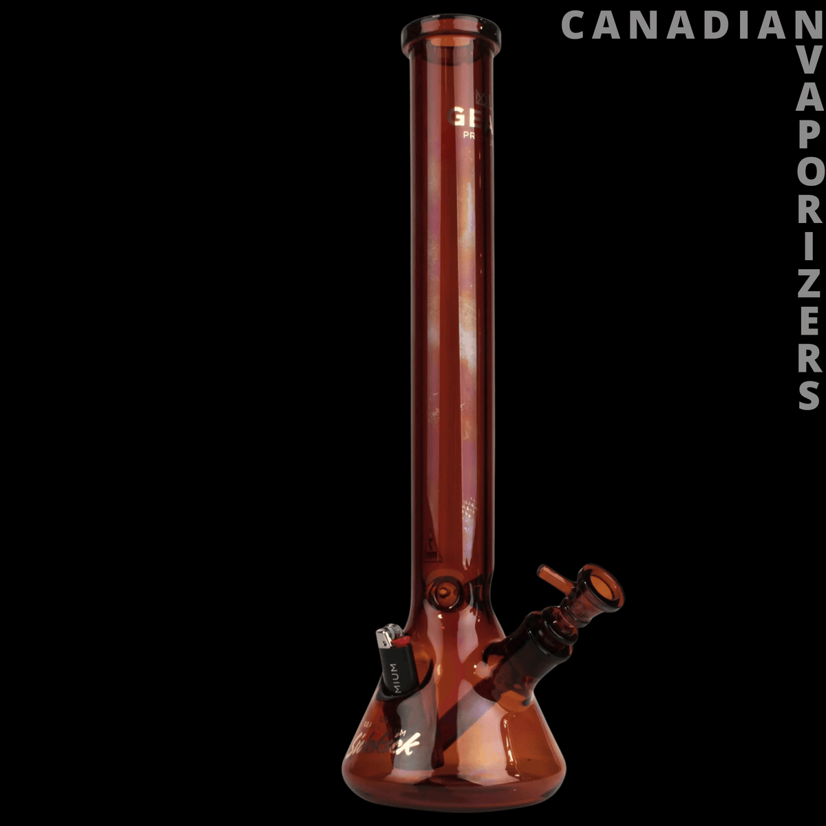 Gear Premium 18" 7mm Thick Sidekick Beaker Tube - Amber glass beaker tube with a tall straight neck, flared base, and angled sidekick bowl.