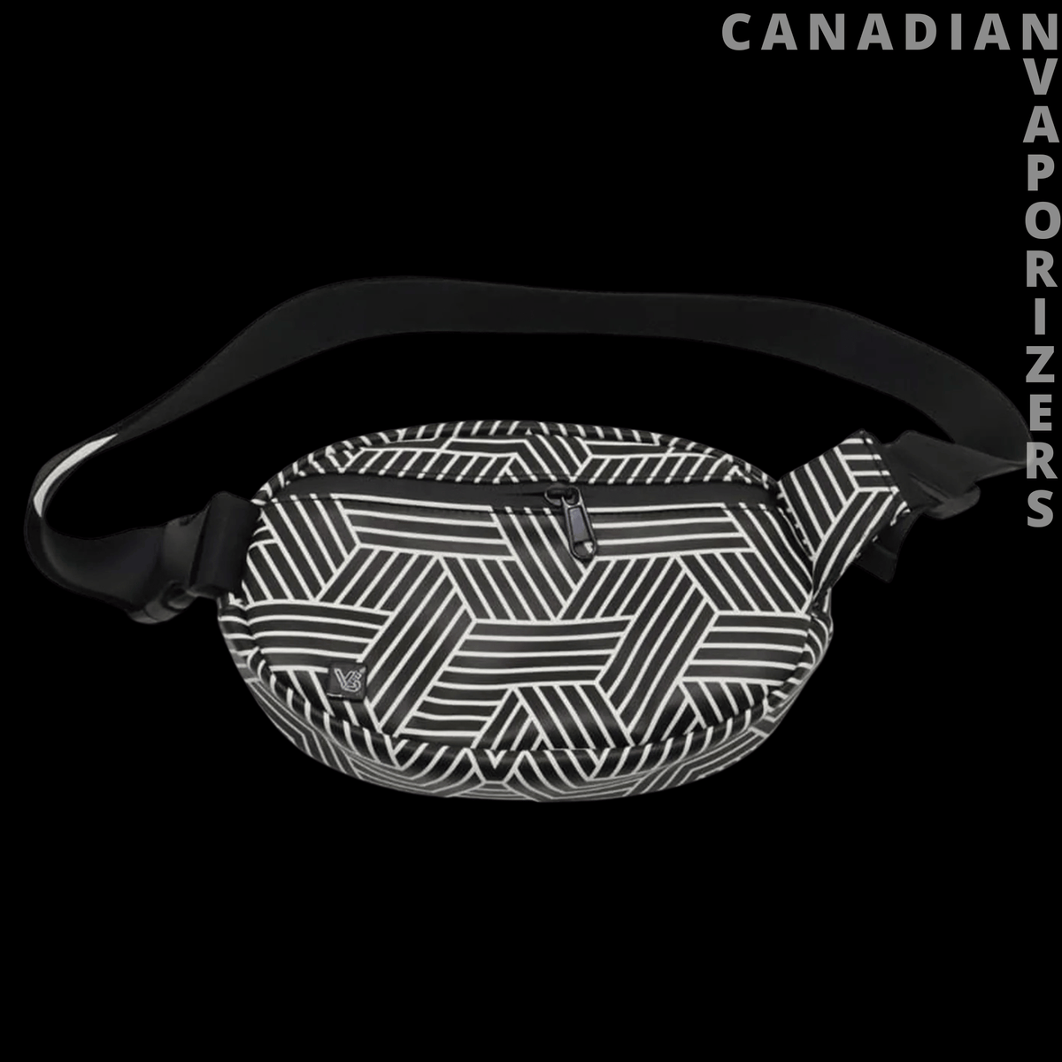 Linea Fanny Pack - Black fanny pack with bold white geometric line patterns and an adjustable strap.