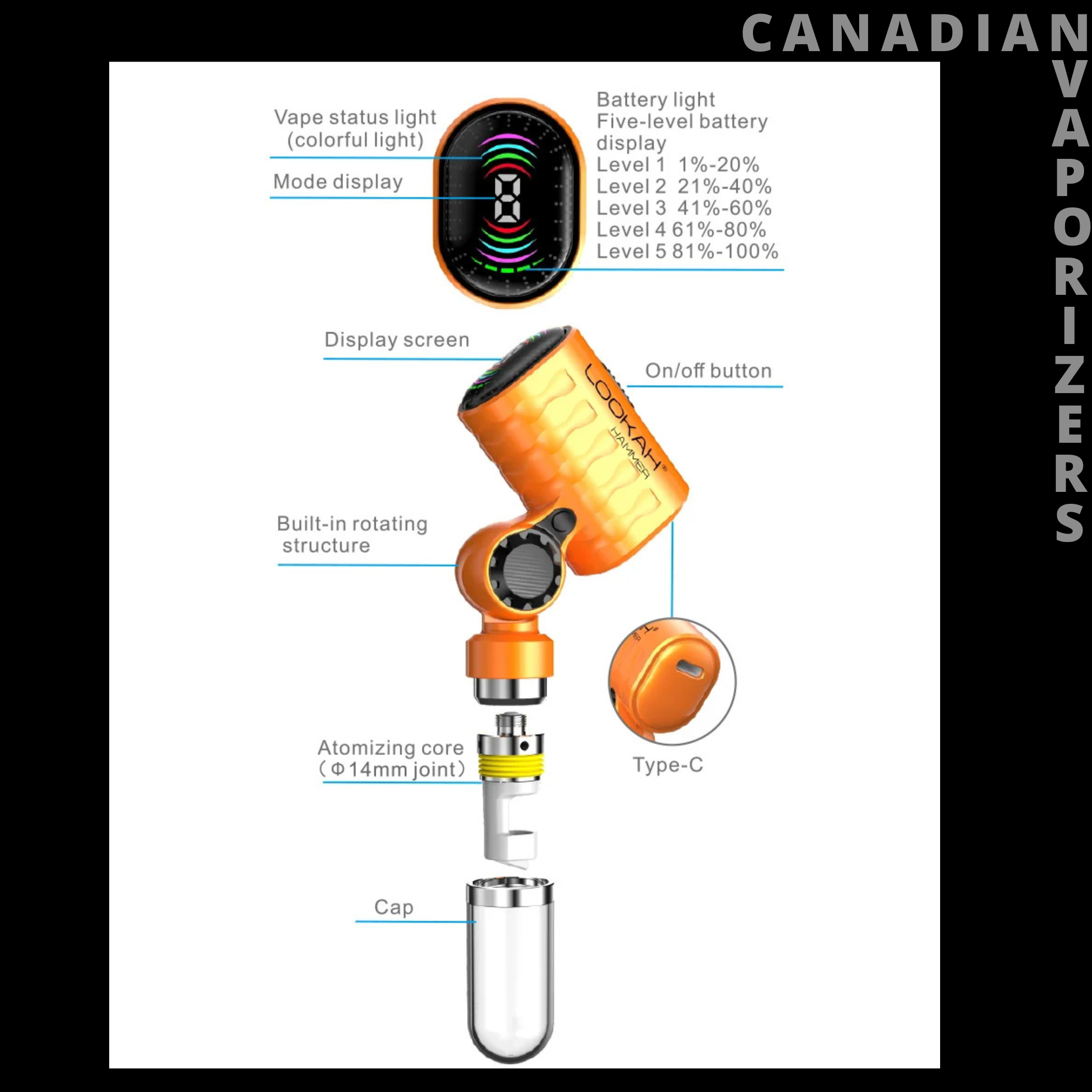 Lookah Hammer 14mm Portable Enail Banger for Dab Rig