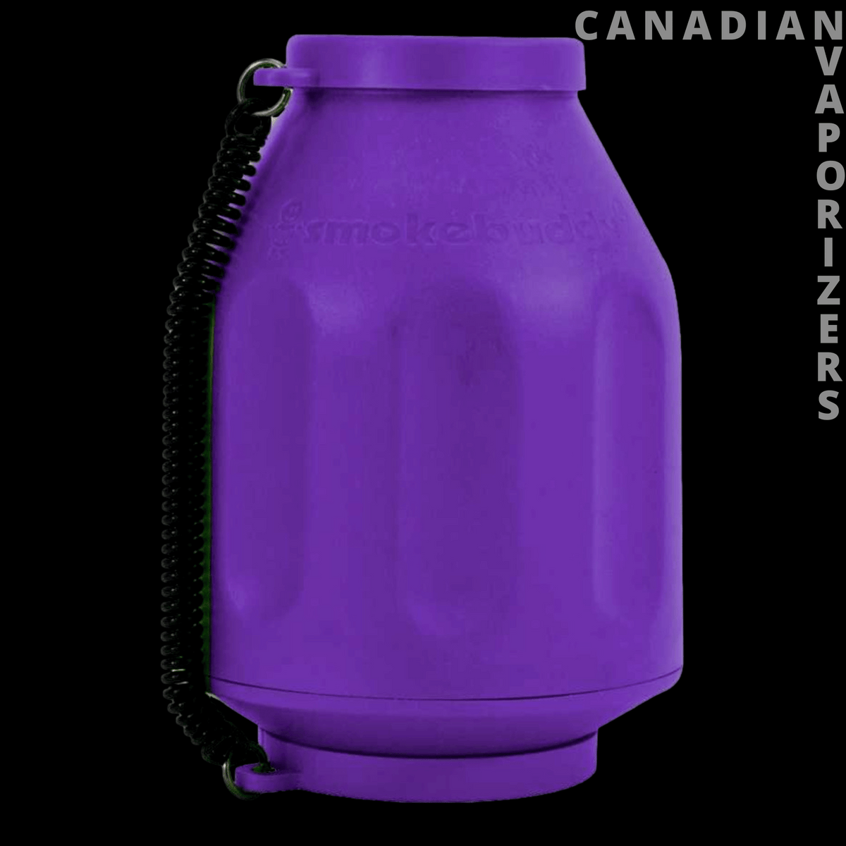 Original Smokebuddy - Purple Smokebuddy personal smoke filter with a rounded rectangular body, wide top, and black wrist strap.
