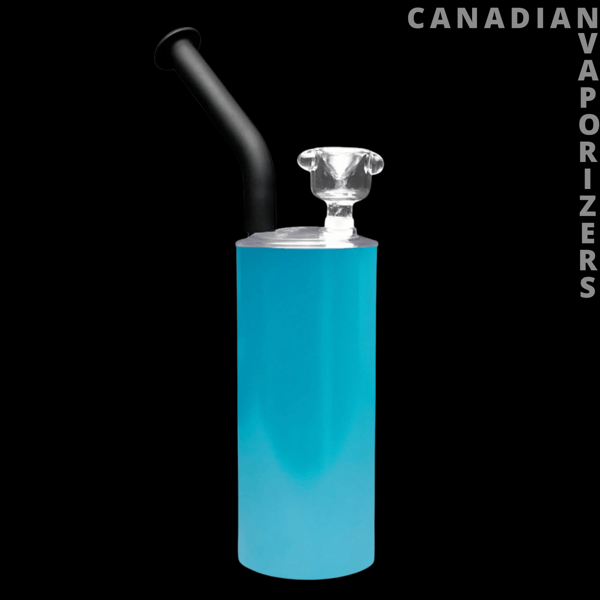 Polar Blast The Skinny Polar Blast - Tall turquoise glass water pipe with a clear glass bowl and curved black mouthpiece.