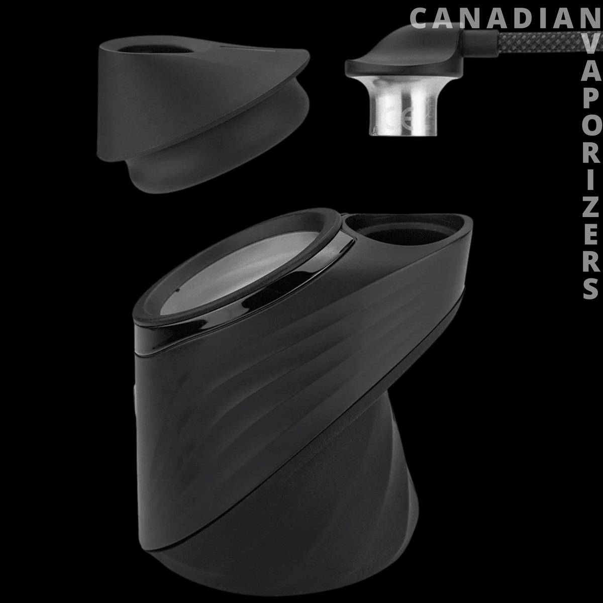Puffco Peak Pro Link - Black silicone Peak Pro Link adapter with a curved, ridged body and metallic connector.