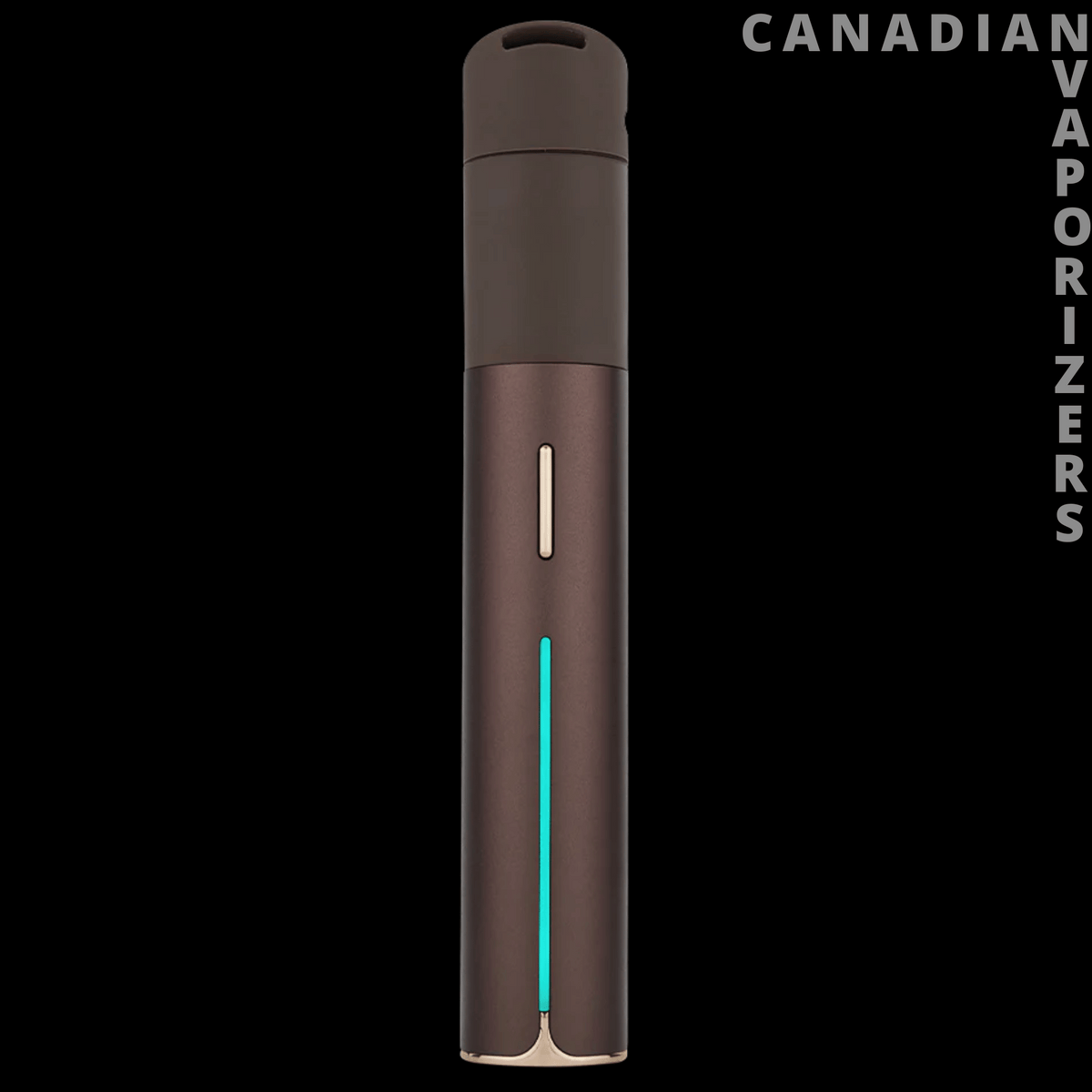 Puffco Pivot - Slim brown Puffco Pivot vaporizer with a dark cap and vertical blue indicator light.