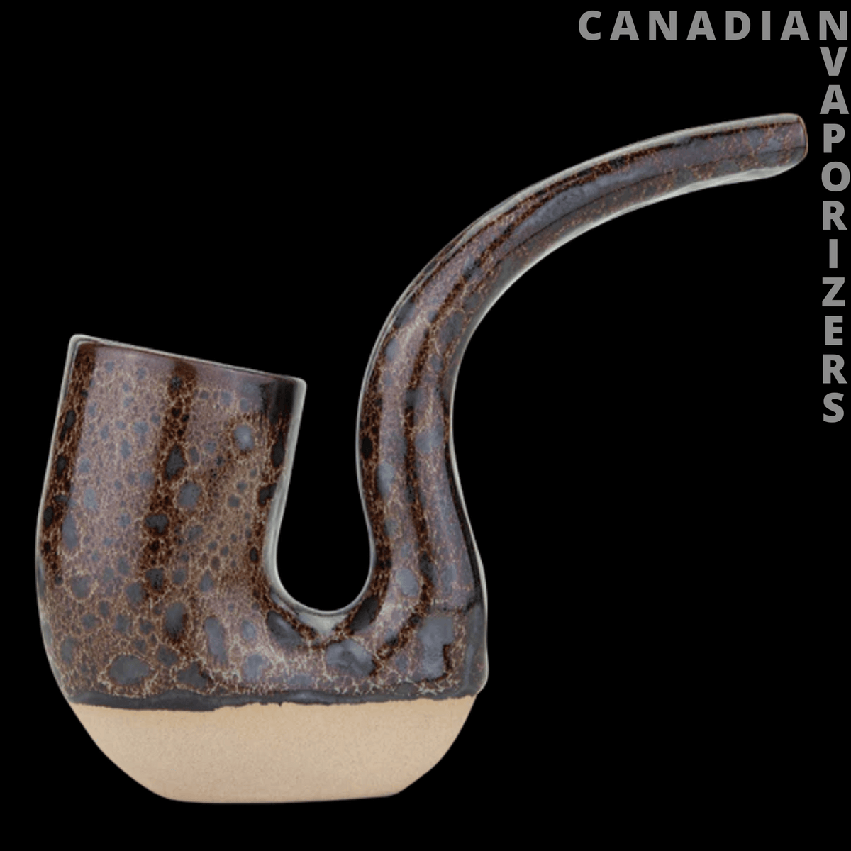Puffco Proxy Terrapipe - Brown and blue-speckled ceramic pipe with a curved stem and rounded beige base.