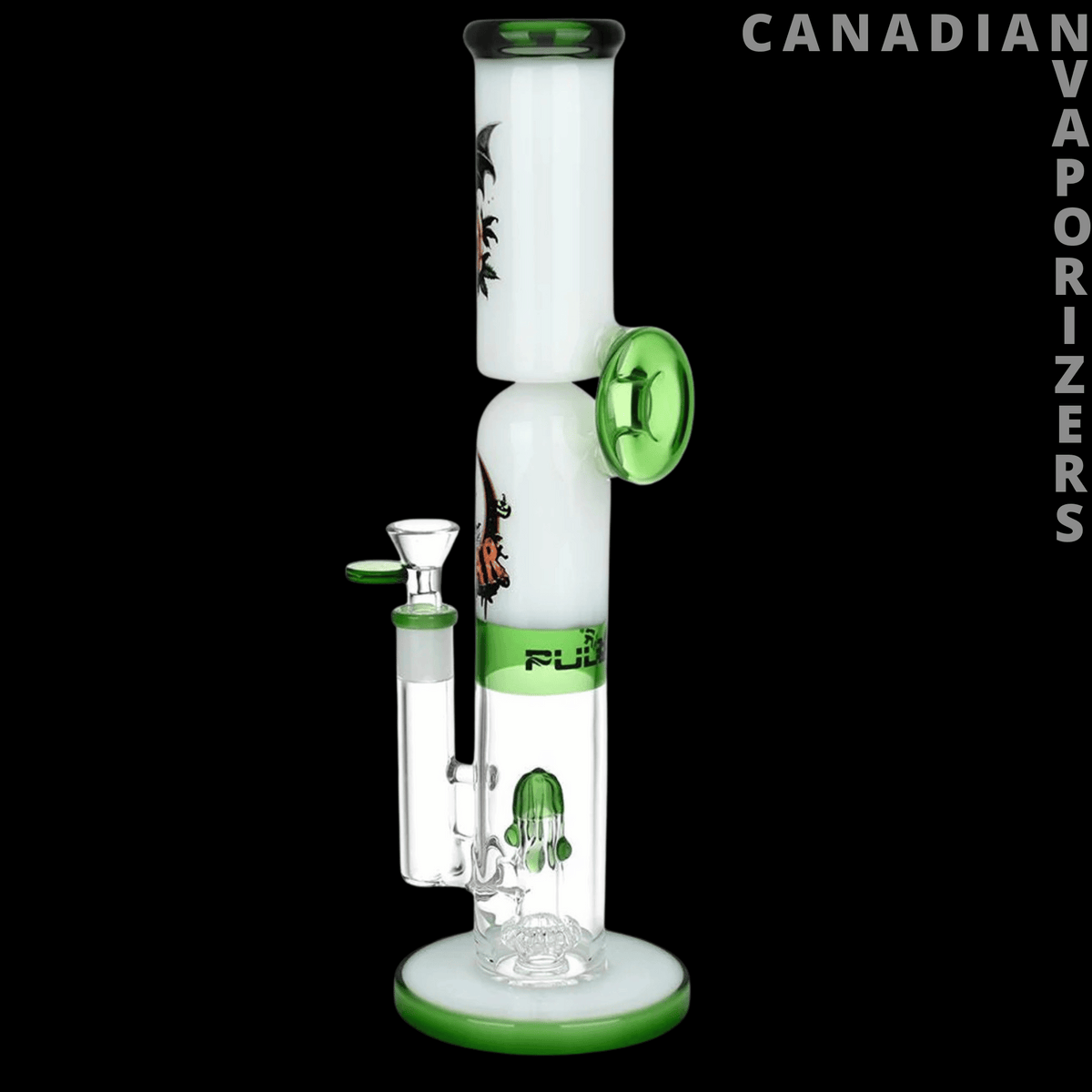 Pulsar 13" Pulsar Double Stacked Halloween Glass Water Pipe / 14mm F - 13-inch clear glass water pipe with two stacked chambers, green accents, and a side-mounted bowl.