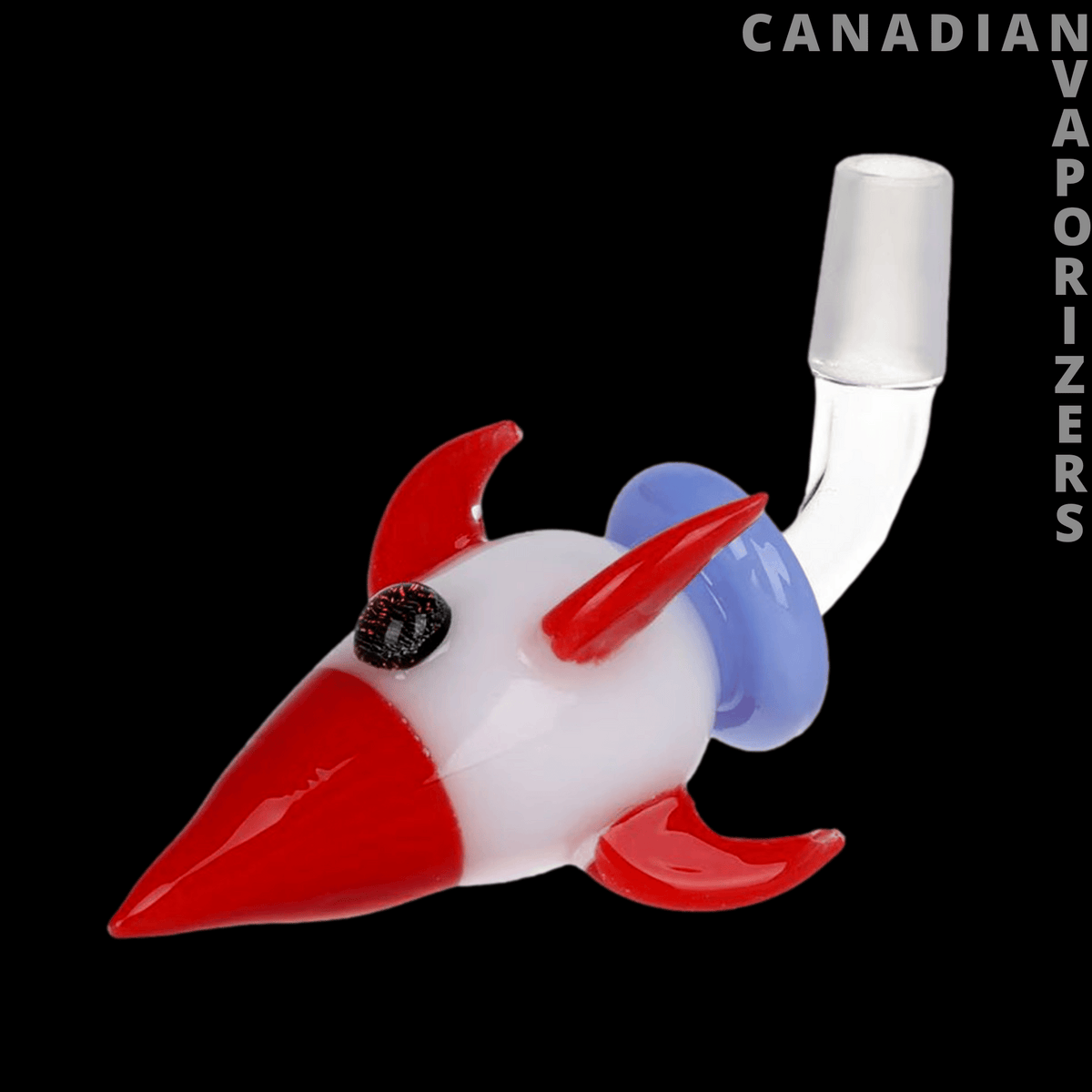 Pulsar Rocketship Glass Water Pipe – 12" - White glass rocketship water pipe with a pointed red nose, red fins, blue accents, and white mouthpiece.