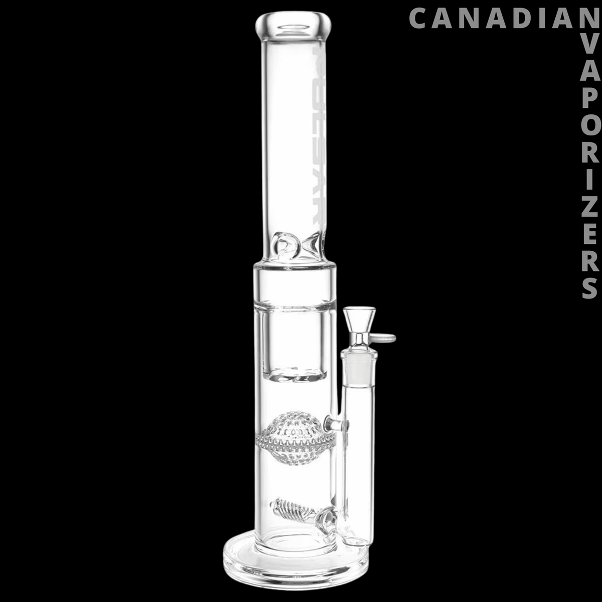 Pulsar Triple Treat Straight Tube Water Pipe - 17" - Clear 17-inch straight tube water pipe with three textured percolator chambers and a side-mounted bowl.