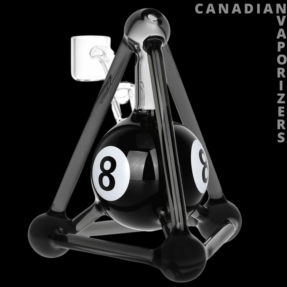 Pulsar "Corner Pocket" 8 Ball Dab Rig - Black glass dab rig shaped like a triangular pool rack, featuring a glossy 8 ball and clear glass bowl.