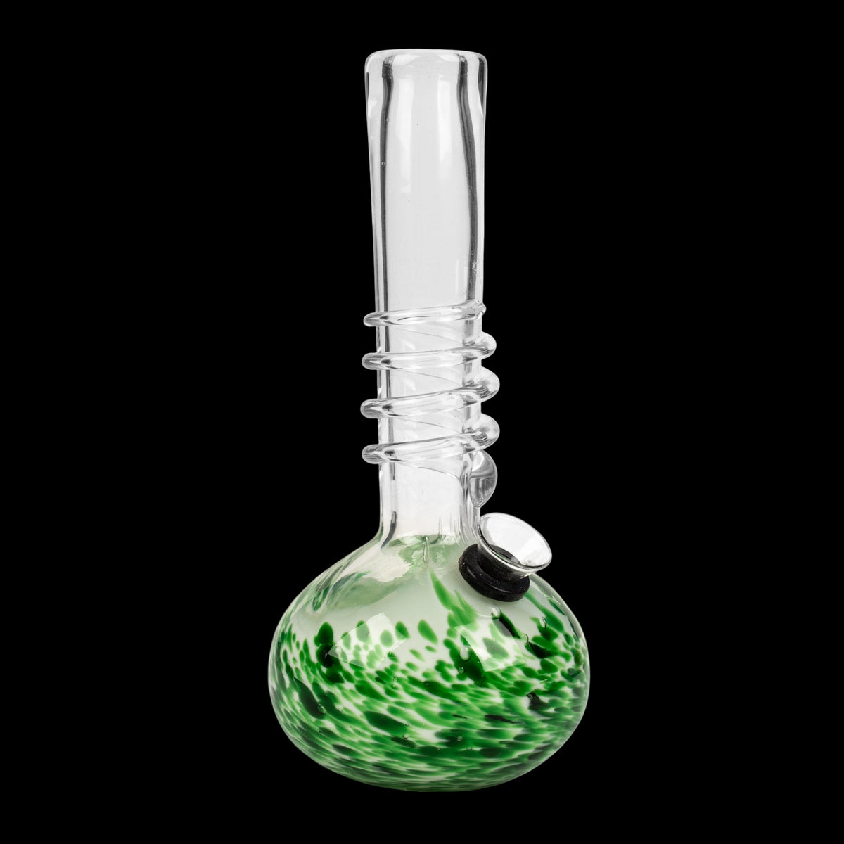 Retro Glass 7" Original Tube - 7-inch clear glass bong with a rounded base, green swirled accents, and a black side bowl.