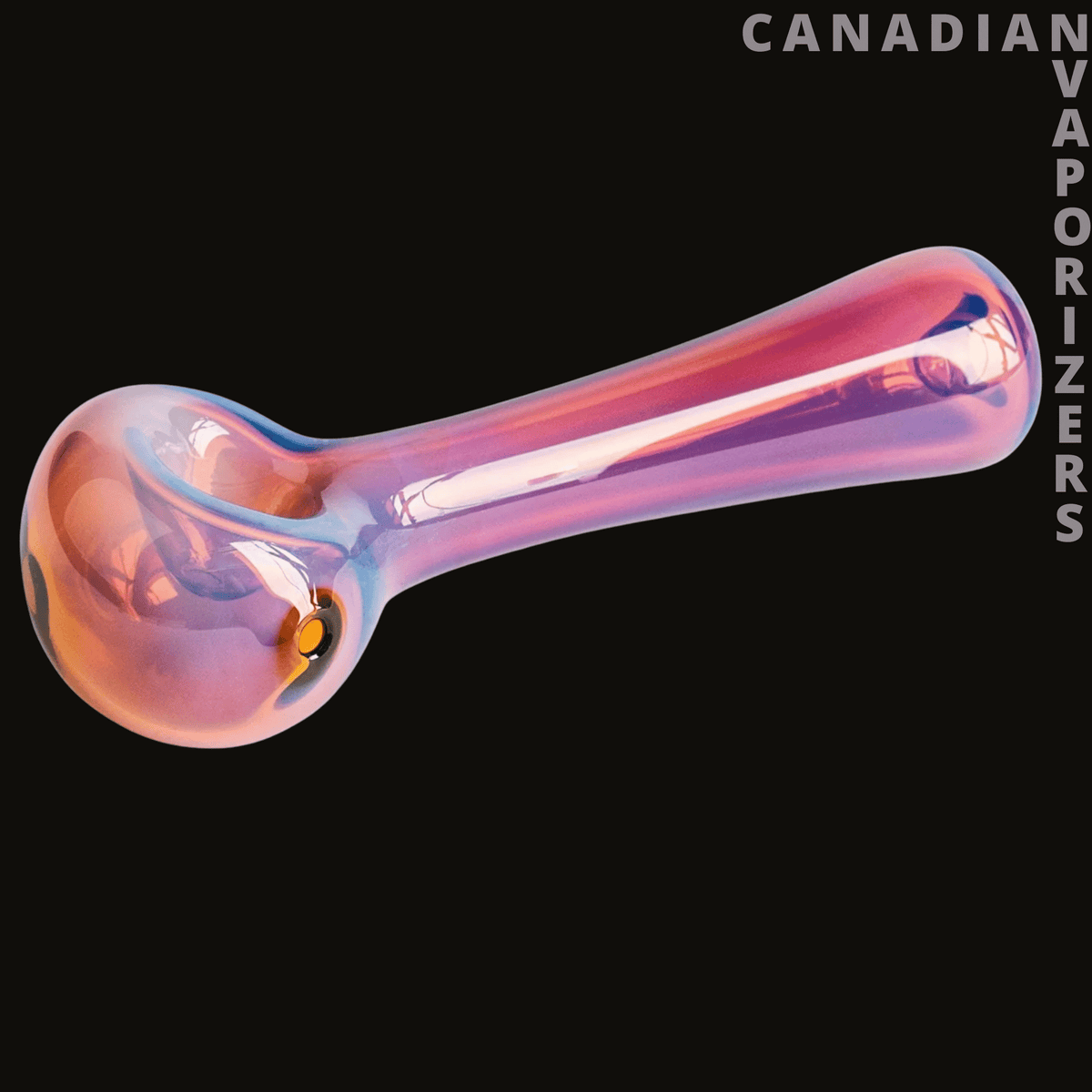 Red Eye 4.5" Spoon Hand Pipe - Iridescent pink and blue glass spoon hand pipe with a rounded bowl and long tapered stem.