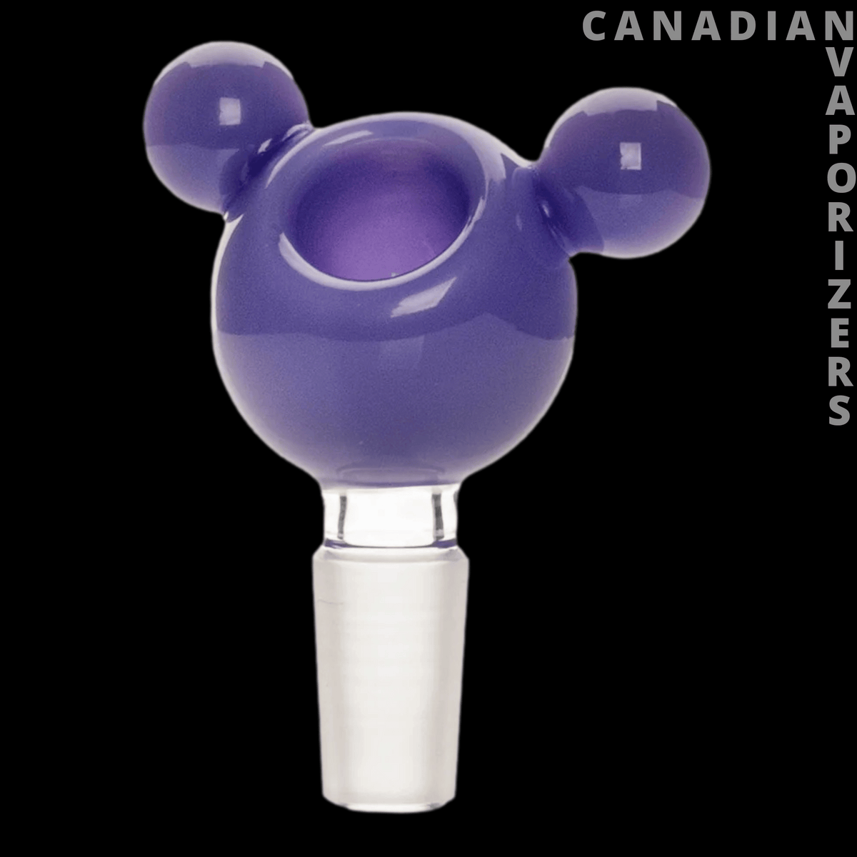Red Eye Glass 14mm Bear Pull-Out - Purple glass bear-shaped pull-out bowl with round ears and a white glass stem.