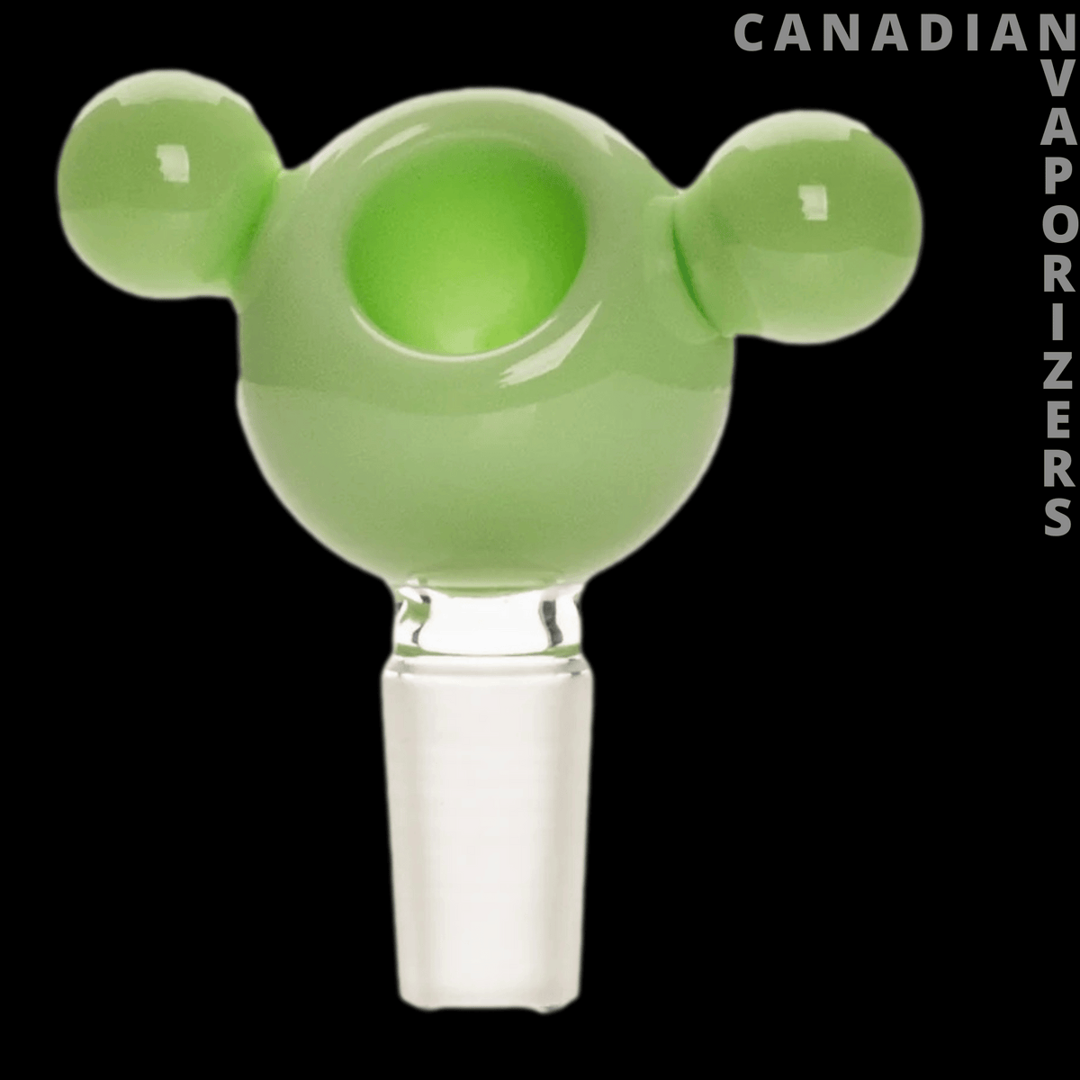 Red Eye Glass 14mm Bear Pull-Out - Green glass bear-shaped pull-out bowl with rounded ears and a white frosted glass joint.