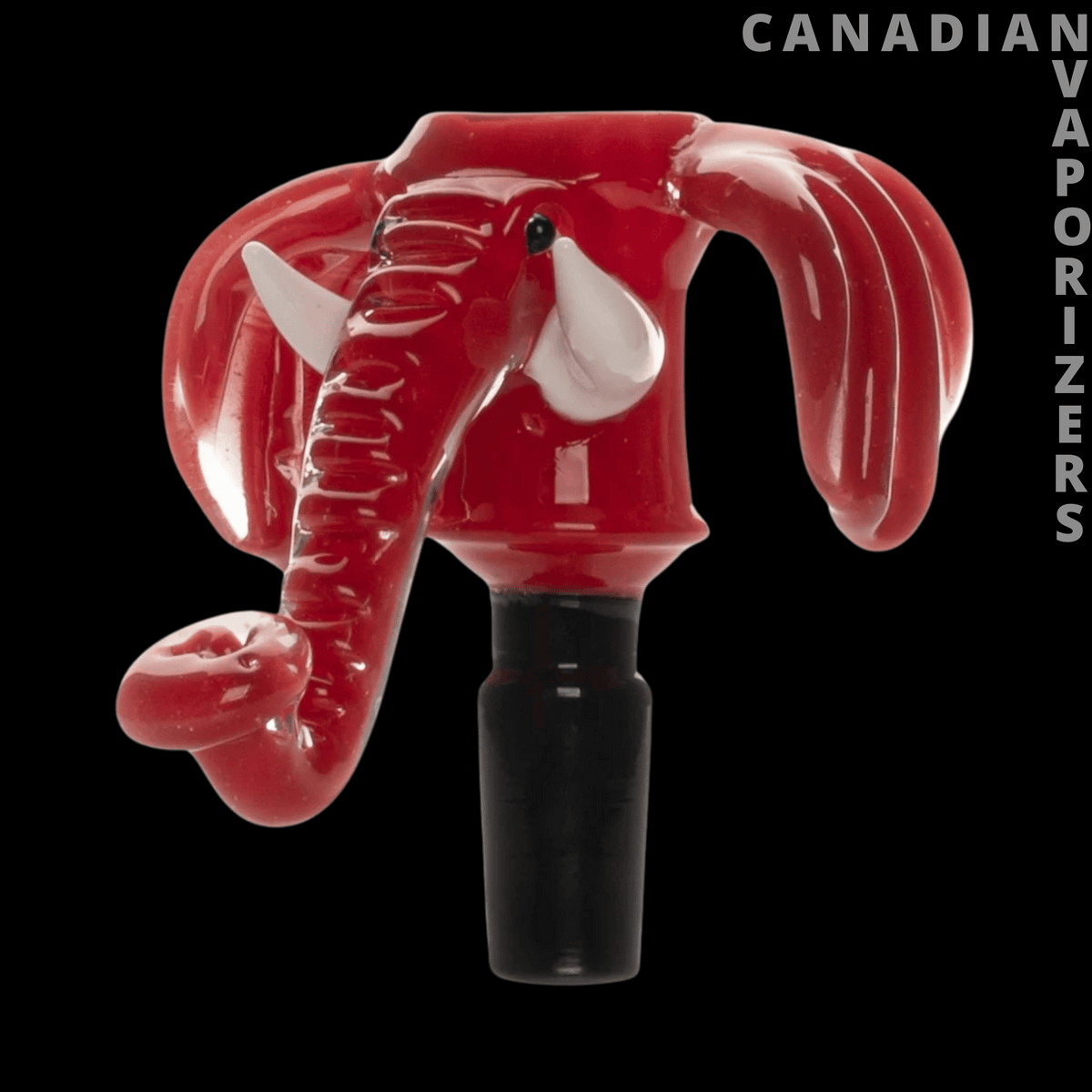 Red Eye Glass 14mm Elephant Trunk Cone Pull-Out - Red glass elephant trunk pull-out bowl with white tusks and a black 14mm stem.