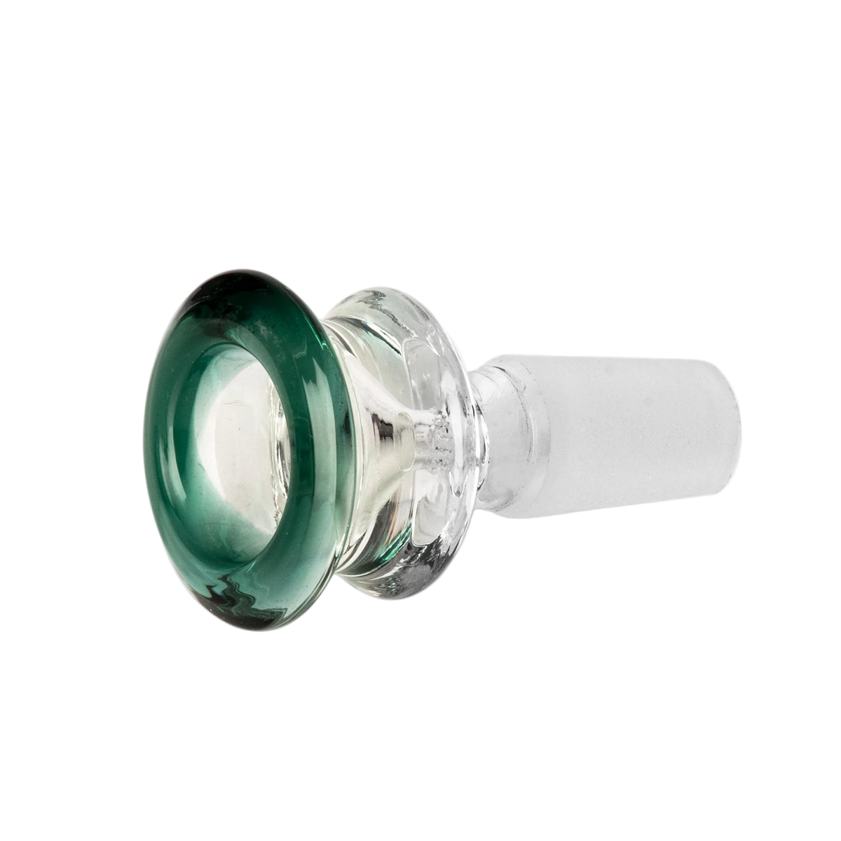 Red Eye Glass 14mm Hourglass Pull-Out - Clear glass 14mm pull-out bowl with a dark teal rim and hourglass-shaped connector.