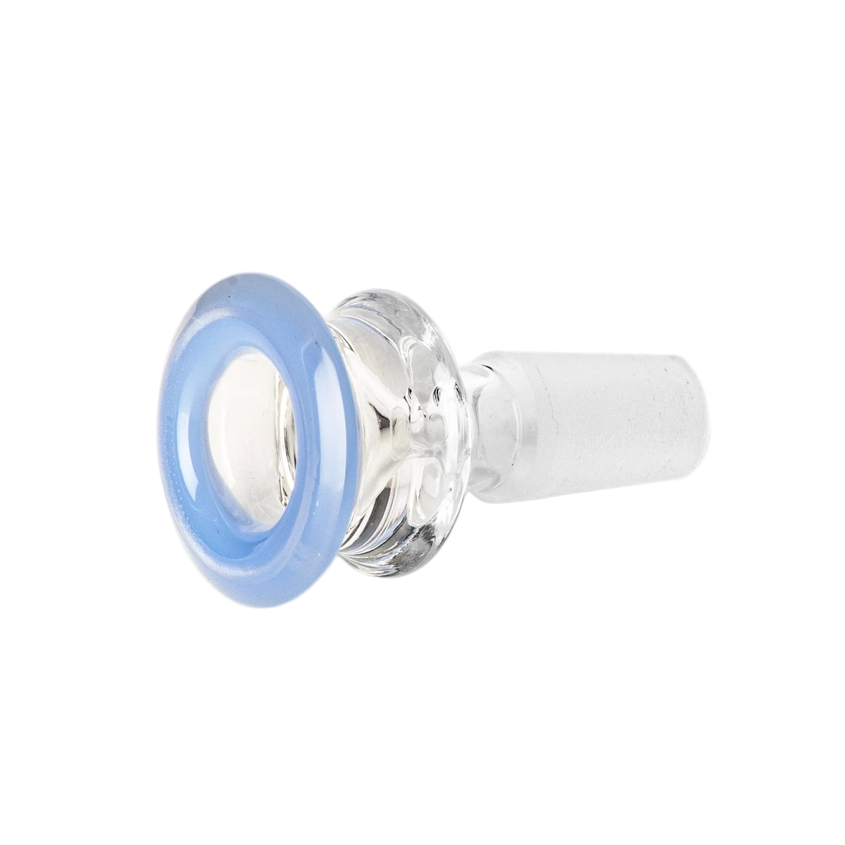 Red Eye Glass 14mm Hourglass Pull-Out - Clear glass 14mm hourglass pull-out bowl with a periwinkle blue rim.