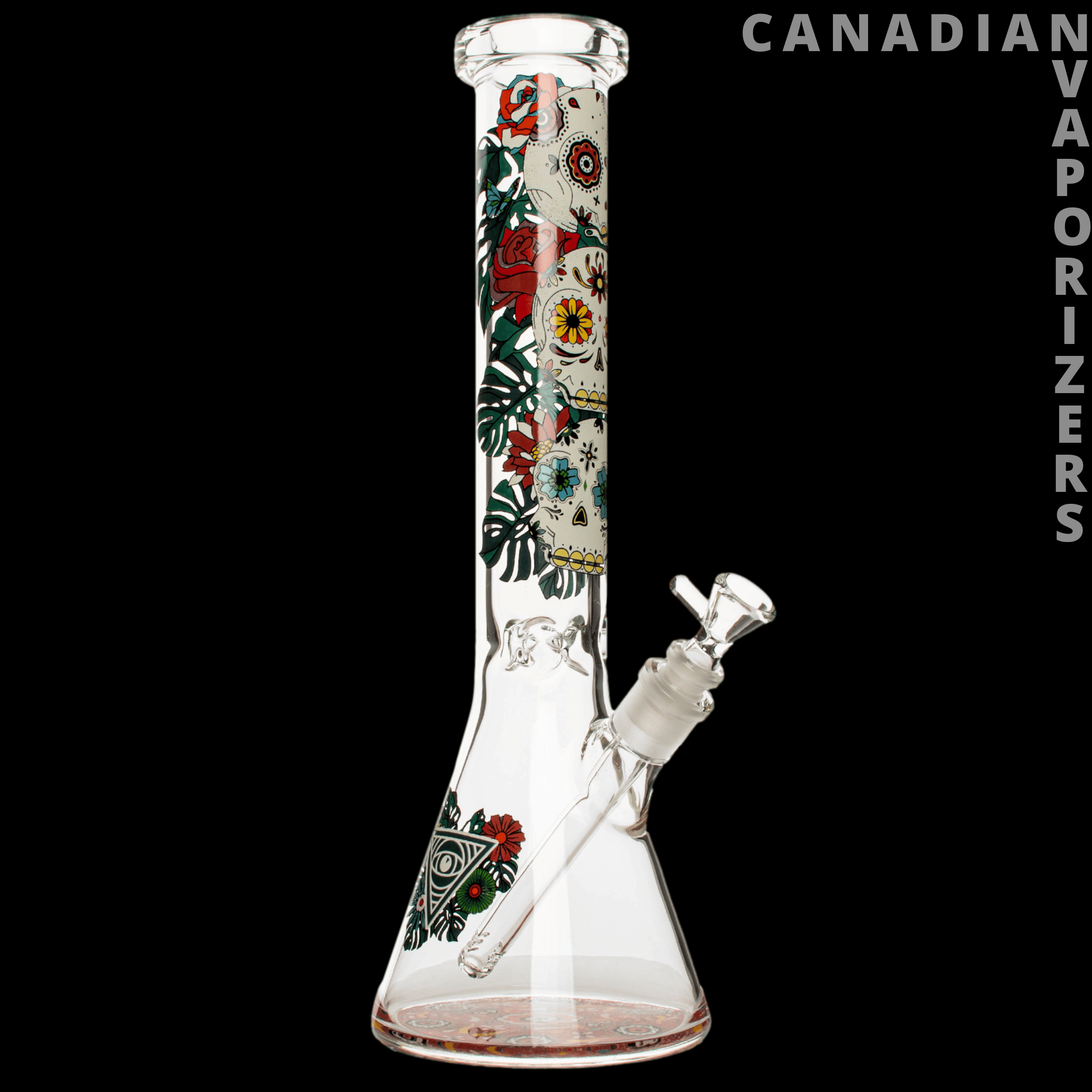 Red Eye Glass 15" 7mm Thick Sugar Skull Glow-in-the-Dark Water Pipe