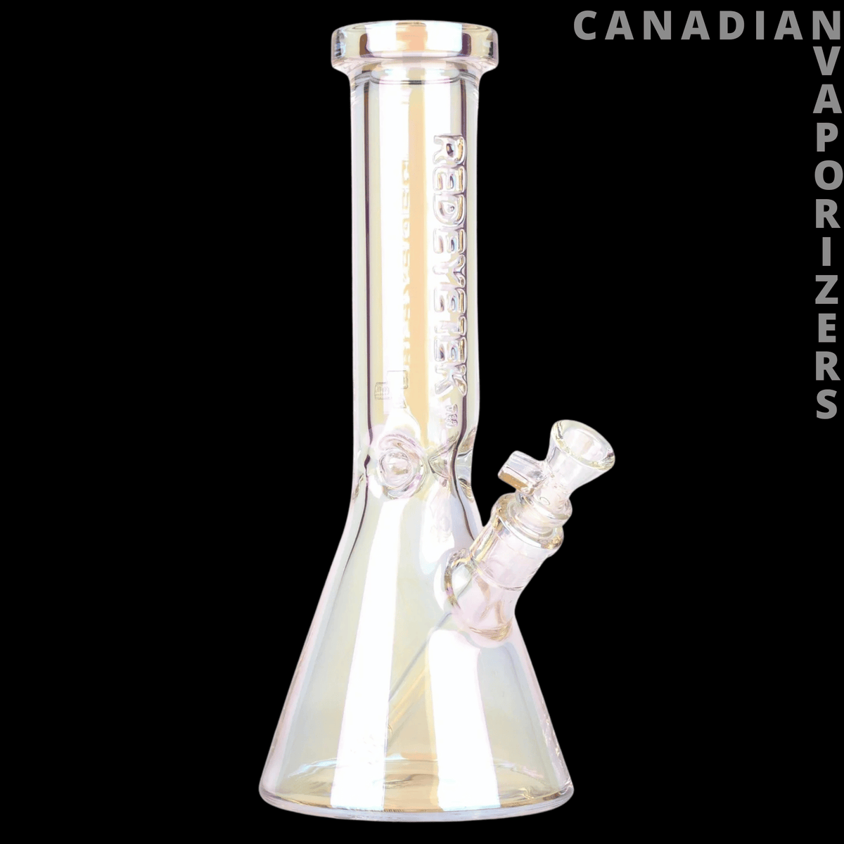 Red Eye Tek 12" 7mm Thick Terminator Water Pipe - Clear glass water pipe with a wide beaker base, angled side neck, and thick cylindrical chamber.