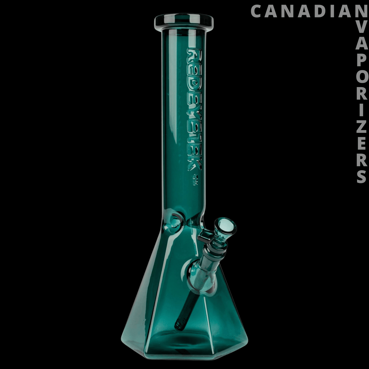 Red Eye Tek 15" Hextatic Tube - Teal glass Hextatic tube with a tall cylindrical neck, angled joint, and wide faceted base.