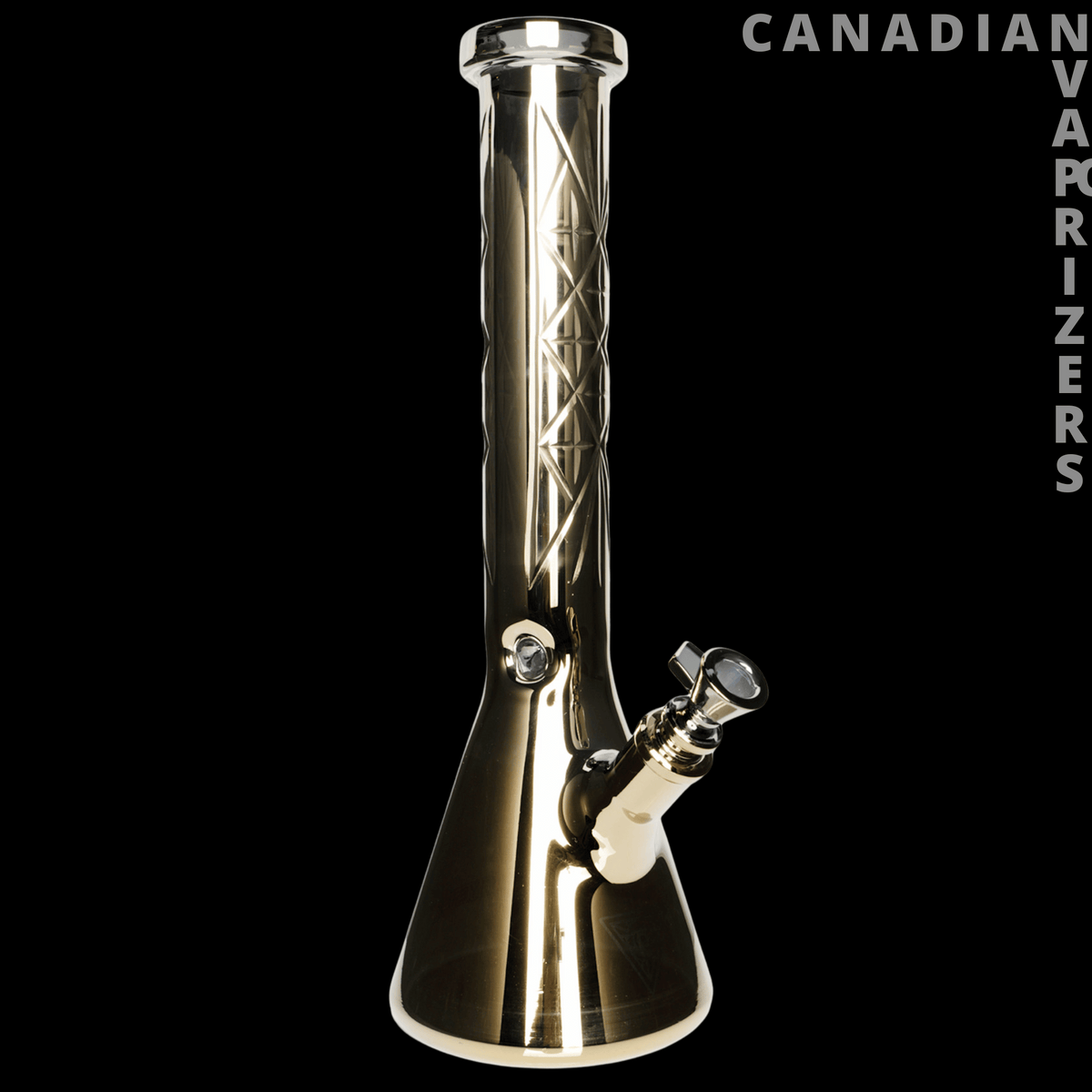 Red Eye Tek | 15" 7mm Thick Metallic Terminator Finish Traditions Series Beaker Tube W/Multi-Pointed Hobstar Details - Gold metallic glass beaker tube with a flared base, faceted hobstar details, and angled side joint.