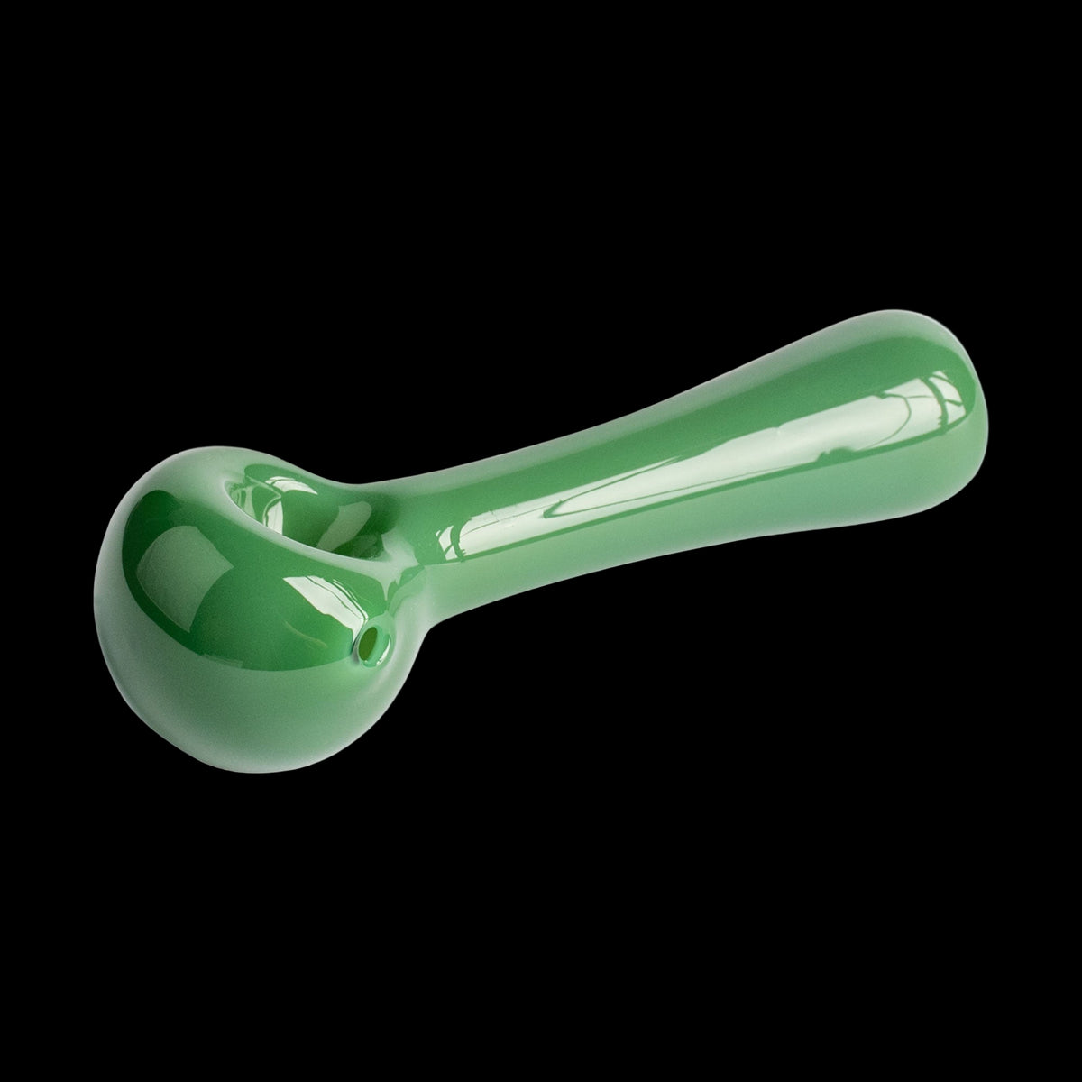 Red Eye 4.5" Spoon Hand Pipe - Glossy green glass spoon hand pipe with a rounded bowl and curved tapered stem.