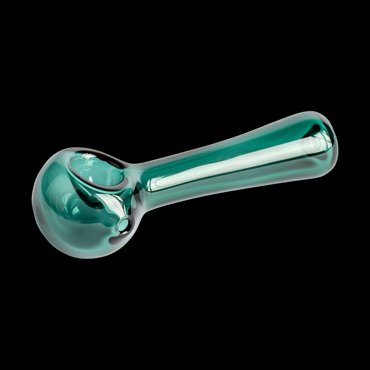 Red Eye 4.5" Spoon Hand Pipe - Teal glass spoon hand pipe with a rounded bowl and smooth, curved stem.