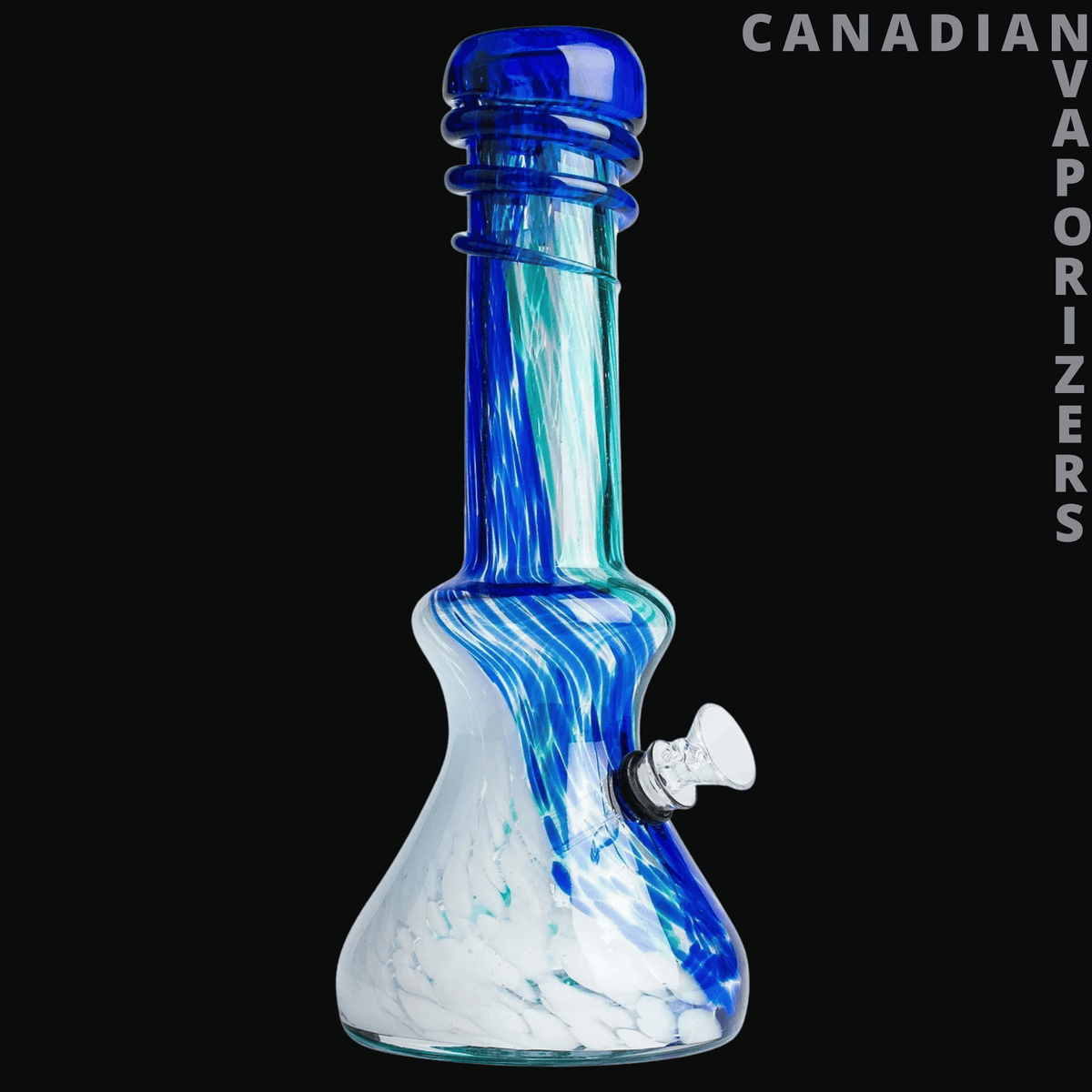 Retro Glass 10" Parallax Beaker - Blue and white marbled glass beaker bong with a tall neck and clear side bowl.