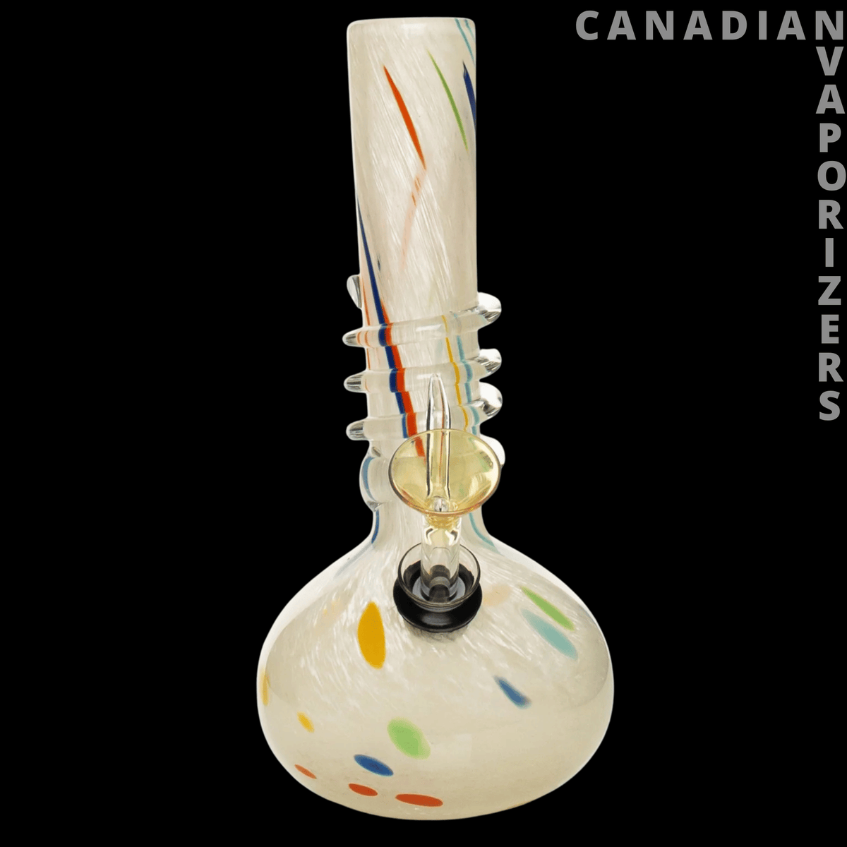 Retro Glass 7" Original Tube - 7-inch cream glass bong with a rounded base, amber accents, and colorful retro streaks and dots.