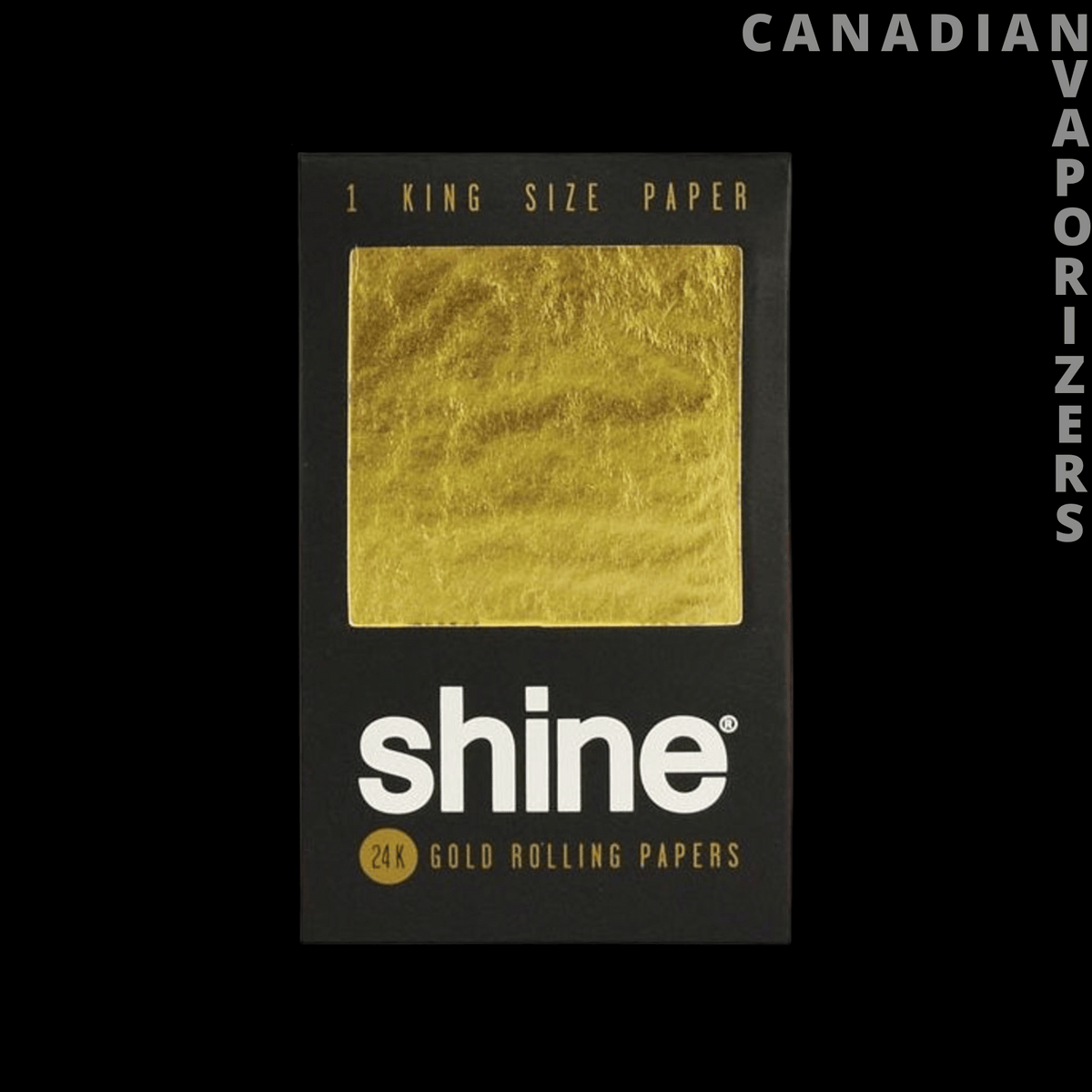 Shine 24K Gold Rolling Paper KingSize - Black Shine rolling paper pack with a gold foil sheet, labeled 24K Gold Rolling Papers.