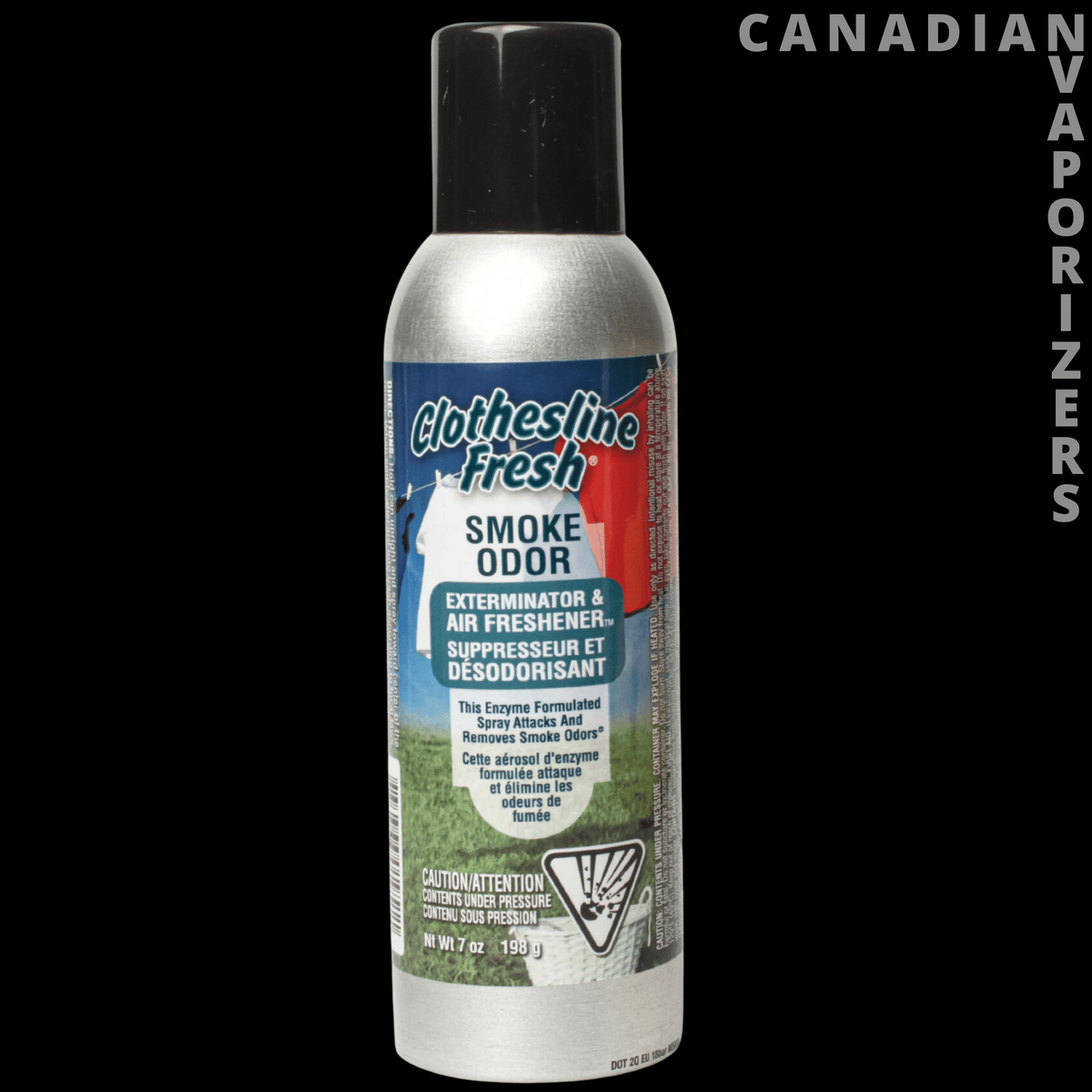 Smoke Odor 7oz Clothesline Fresh Spray - Silver 7 oz Clothesline Fresh Smoke Odor spray can with black cap and blue-green label.