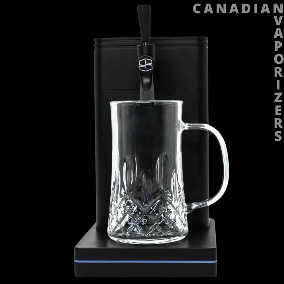 Stache Terp Tap - Black Stache Terp Tap vaporizer with a clear handled glass chamber and illuminated base.