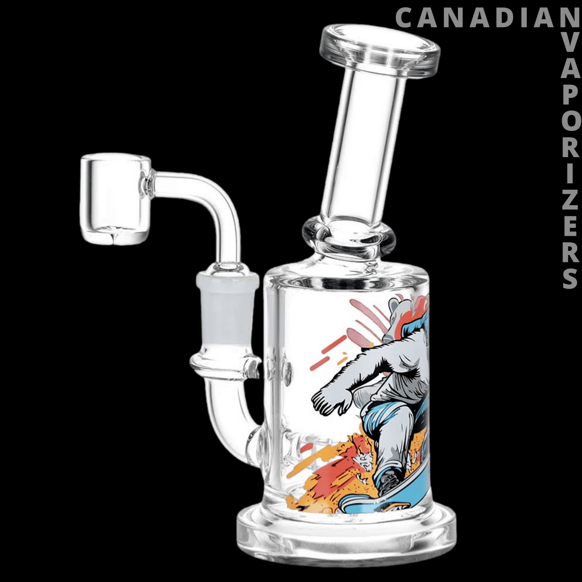 Sub-Zero Shredder Polar Bear Dab Rig – 6.25" - Clear glass dab rig with a polar bear graphic, angled side joint, and cylindrical neck.