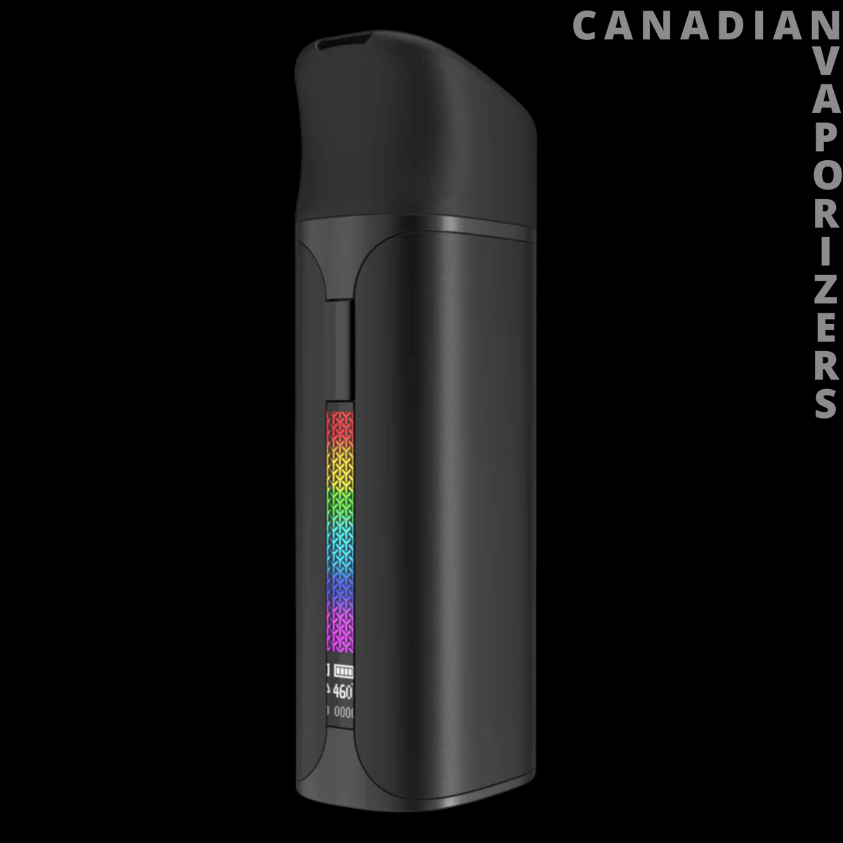 Yocan Black Pocket - Black Yocan Pocket vaporizer with a slim rainbow-colored LED display and rounded top.