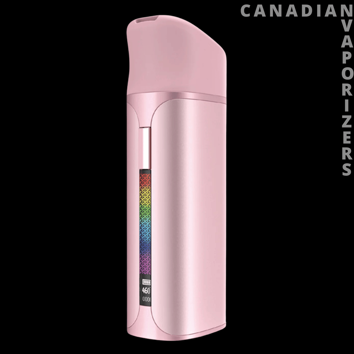 Yocan Black Pocket - Slim pink Yocan Black Pocket vaporizer with a rounded mouthpiece and vertical rainbow display.
