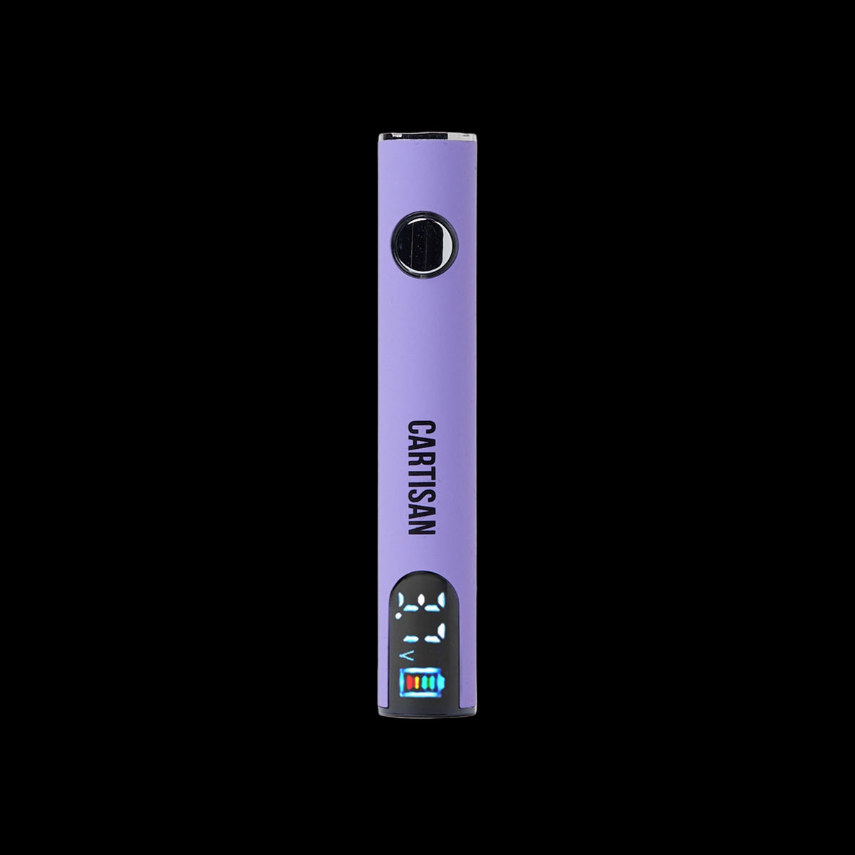 Cartisan Pro Pen NEO 400 510 Battery - Slim lavender Cartisan Pro pen battery with a round black button and illuminated digital display.
