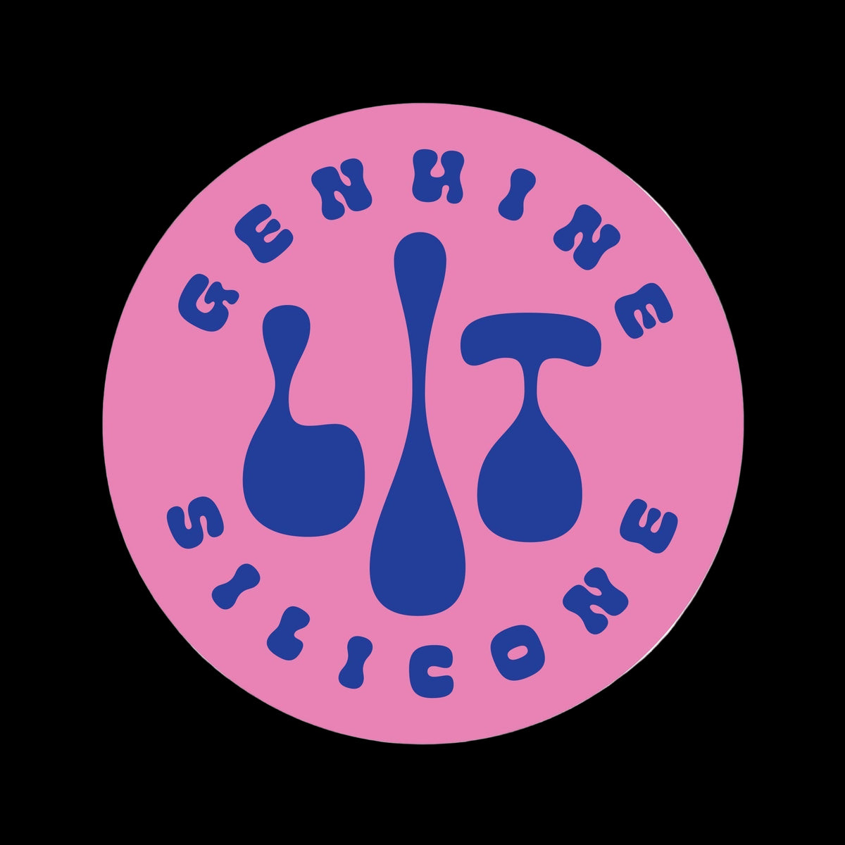 LIT™ Silicone Stickers (Pack of 12) - Round pink silicone sticker with a blue “Chennai Slice” design and stylized utensil shapes.