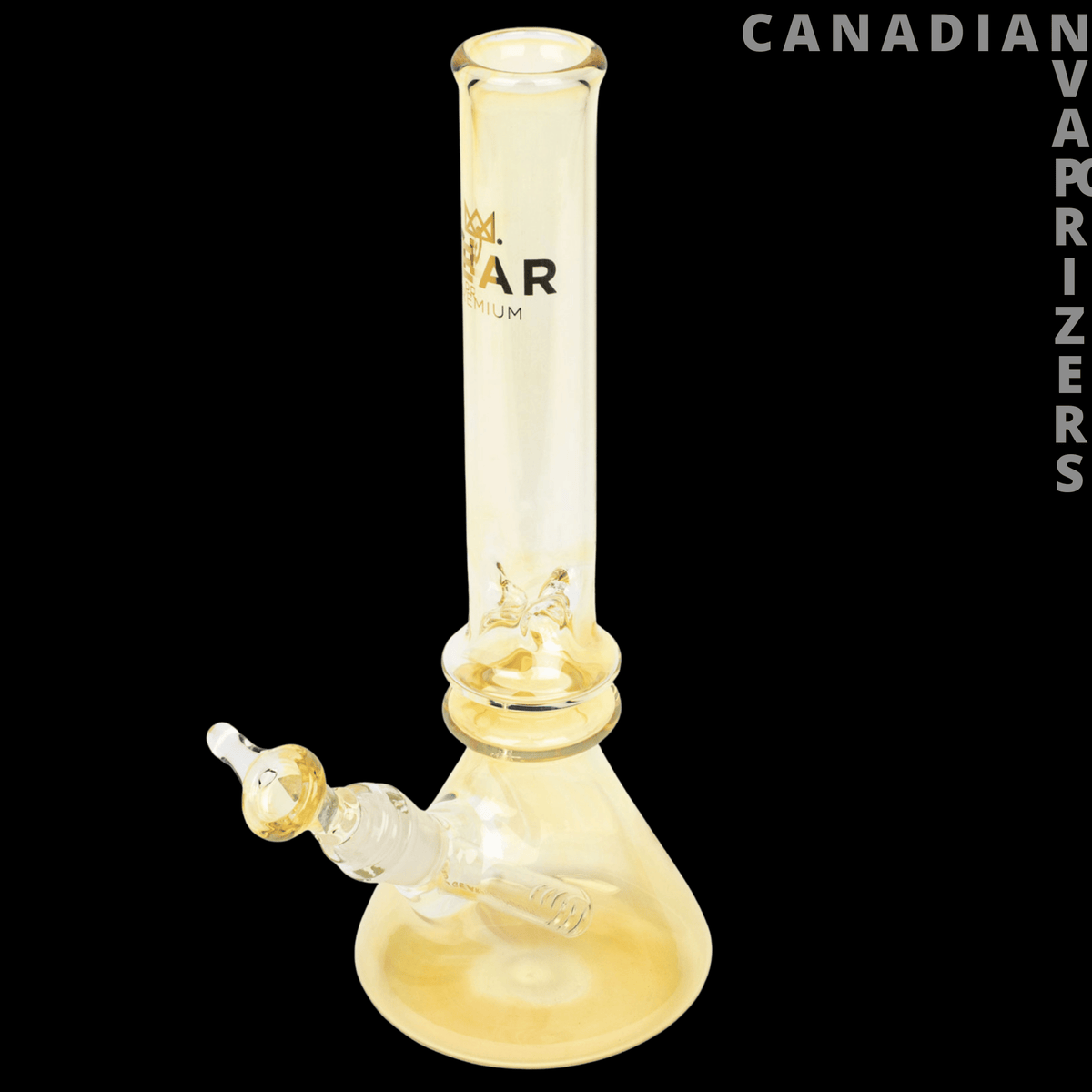 Gear Premium | 12" Tall Freaker Beaker Tube - Clear amber-tinted glass beaker bong with a tall tube, flared base, and angled side mouthpiece.