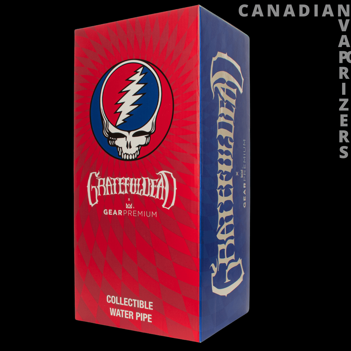 Gear Premium 13” 7mm Thick Steal Your Face Beaker Base Water Pipe - Red and blue Gear Premium water pipe box with Steal Your Face skull graphic and collectible water pipe text.