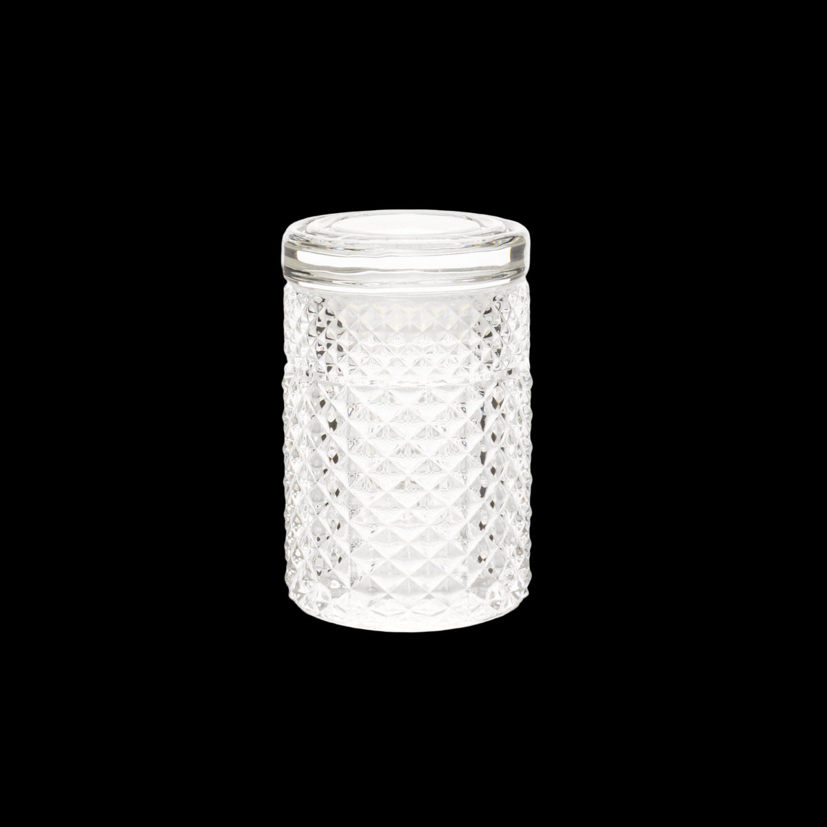 Jane West 3" Twenties Collection Stash Jar - Clear cylindrical glass stash jar with a diamond-cut texture and smooth screw-top lid.