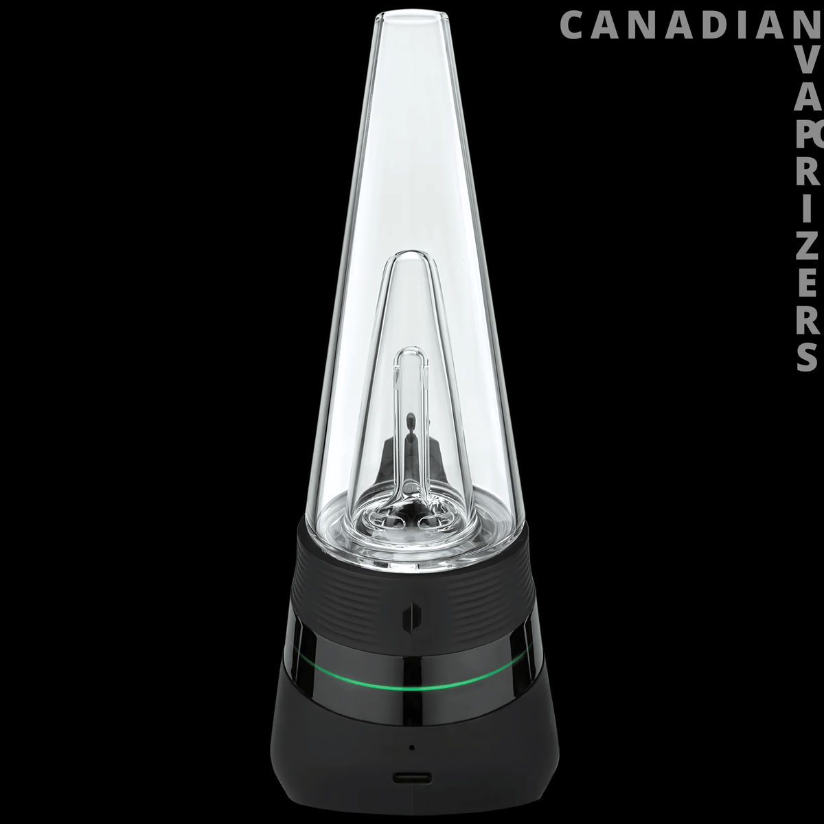 Puffco New Peak - Black Puffco Peak vaporizer with a clear glass water chamber and green LED ring.