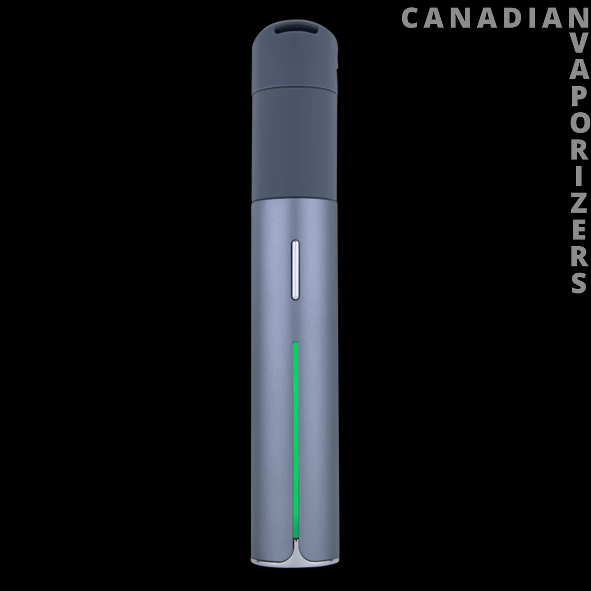 Puffco Pivot - Slim slate-blue Puffco Pivot vaporizer with a dark cap, vertical white indicator, and green light strip.