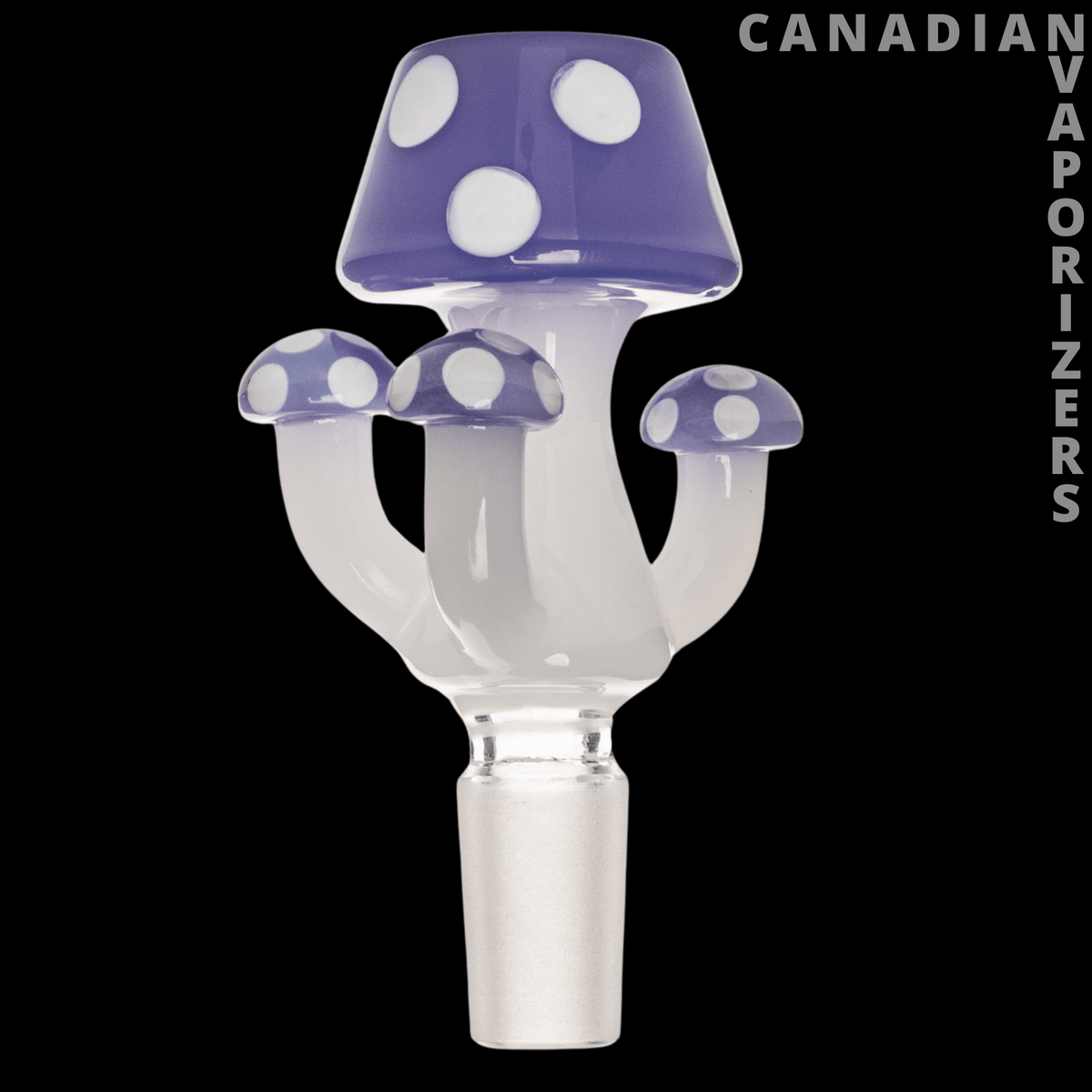 Red Eye Glass 14mm Amanita Pull-Out - Purple glass amanita pull-out bowl with white spots and a 14 mm frosted joint.